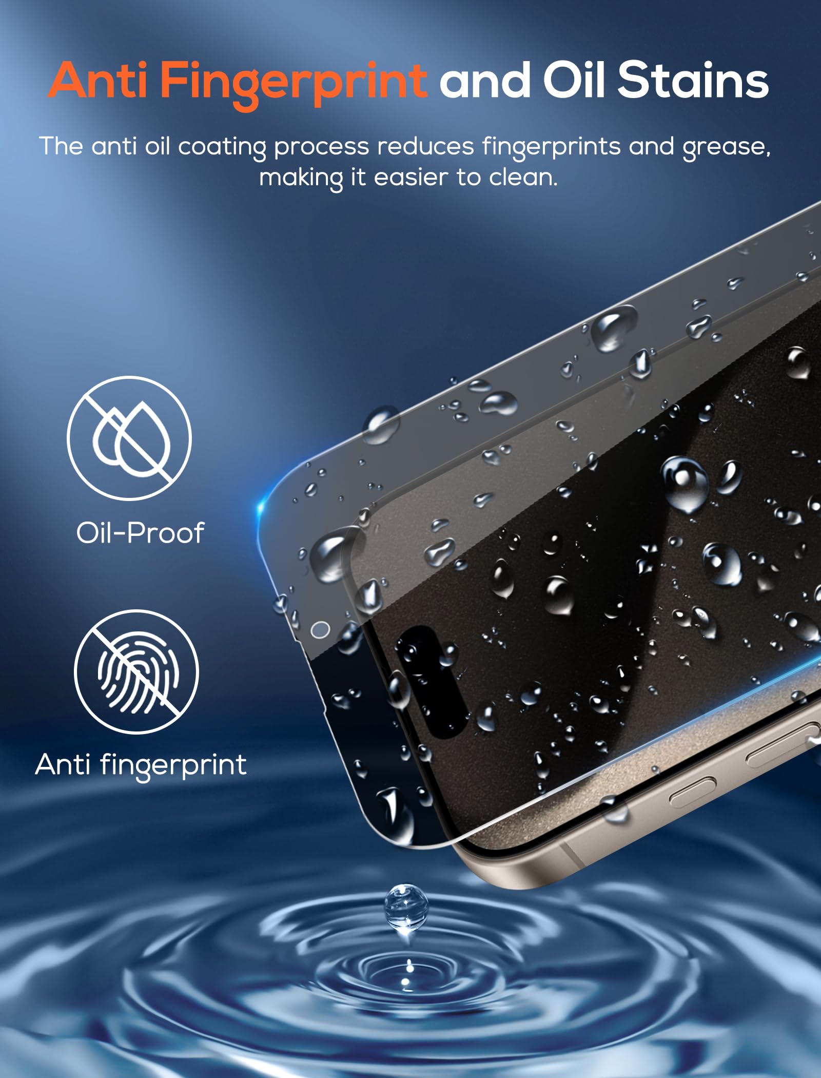 3-pak ochraniaczy ekranu prywatności do iPhone'a 15 Pro z 3 osłonami obiektywu aparatu z ramką instalacyjną, folia ze szkła hartowanego Anti Spy, twardość 9H, odporna na zarysowania, bez