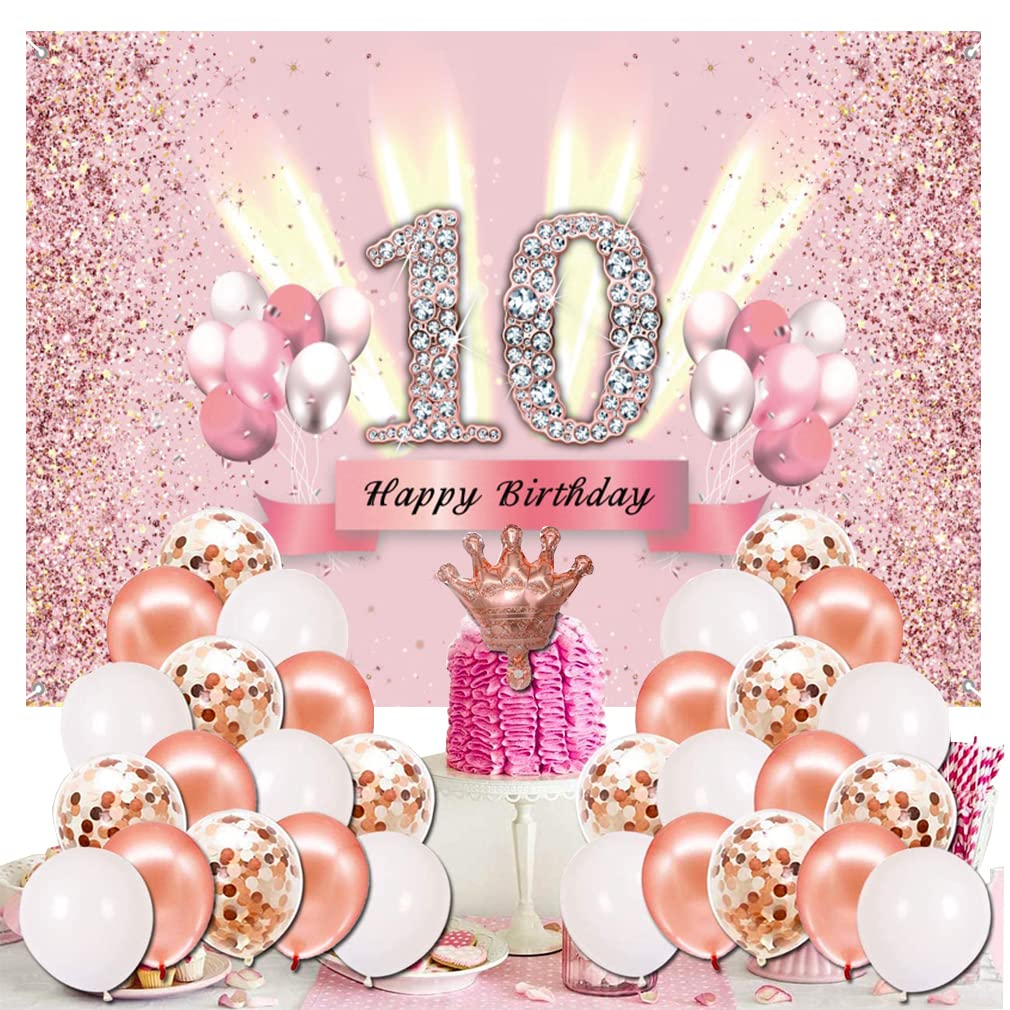 Bng-bng Striscione 10° Compleanno Ragazze – Glitter Oro Rosa, Bandierine Happy 10th Birthday, Lunghezza 3m, Decorazioni Festa