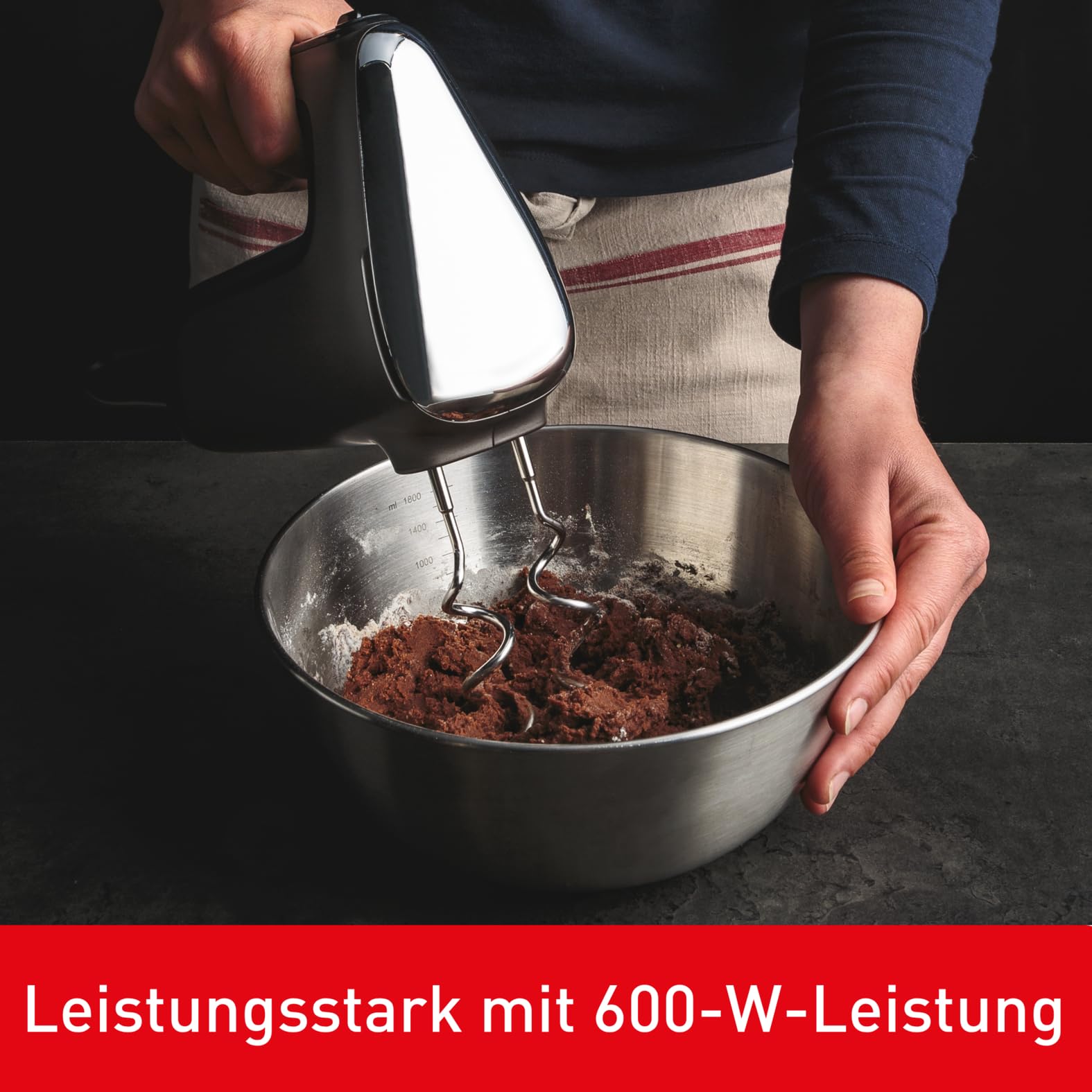 Tefal Power Mix Silence Handmixer, 600 Watt, variabler Geschwindigkeitsregler, Turbo- und Auswurf-Funktion, extrem leiser Motor, Handrührgerät inkl. 2 Rührbesen und 2 Knethaken, grau, HT650E38