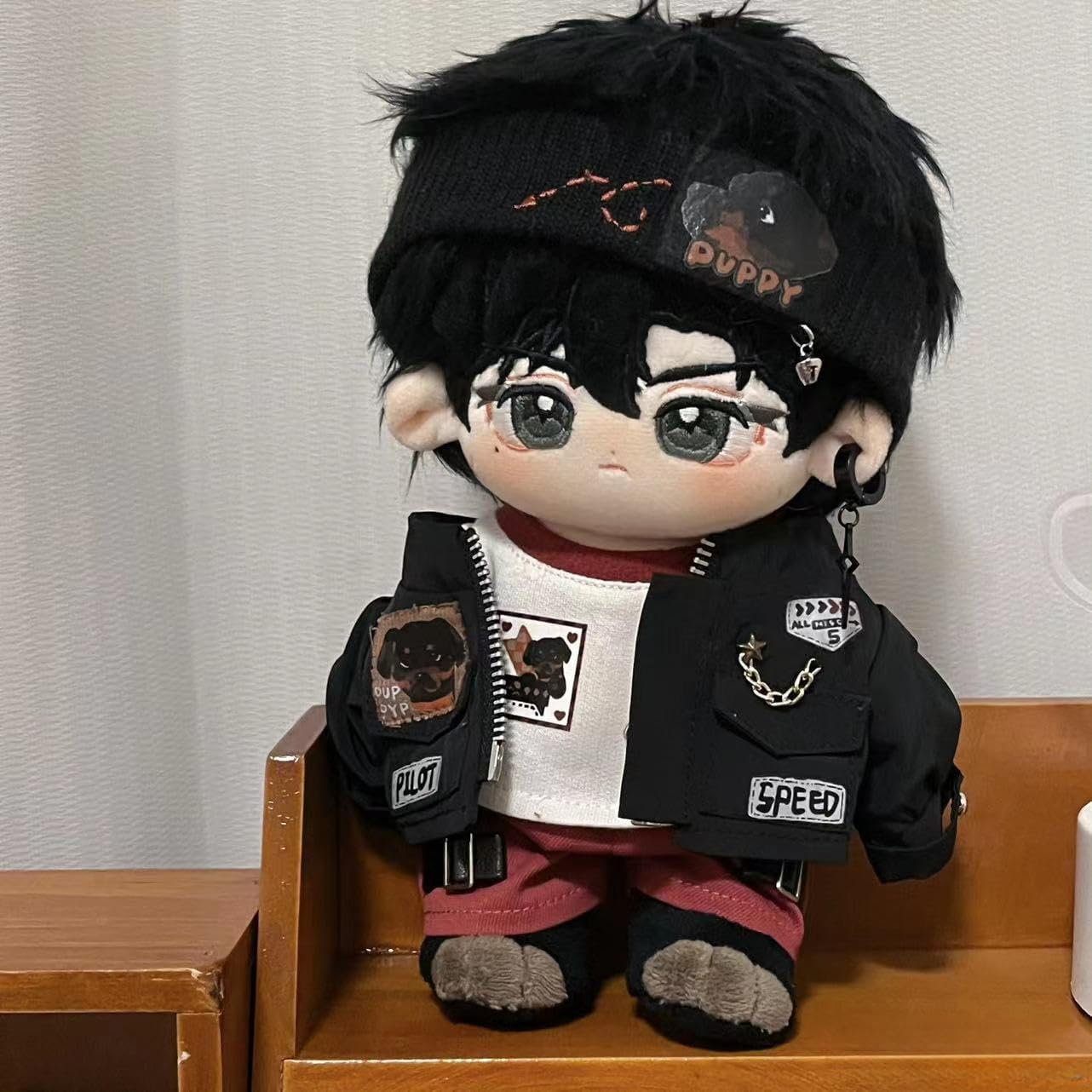 20cm Plush Doll Clothes Outfit Set, 5PCS Street Style Doll Outfit with Jacket Hoodie Pants Headband Shoes, Cool Plush Doll Clothing Set for Dress Up