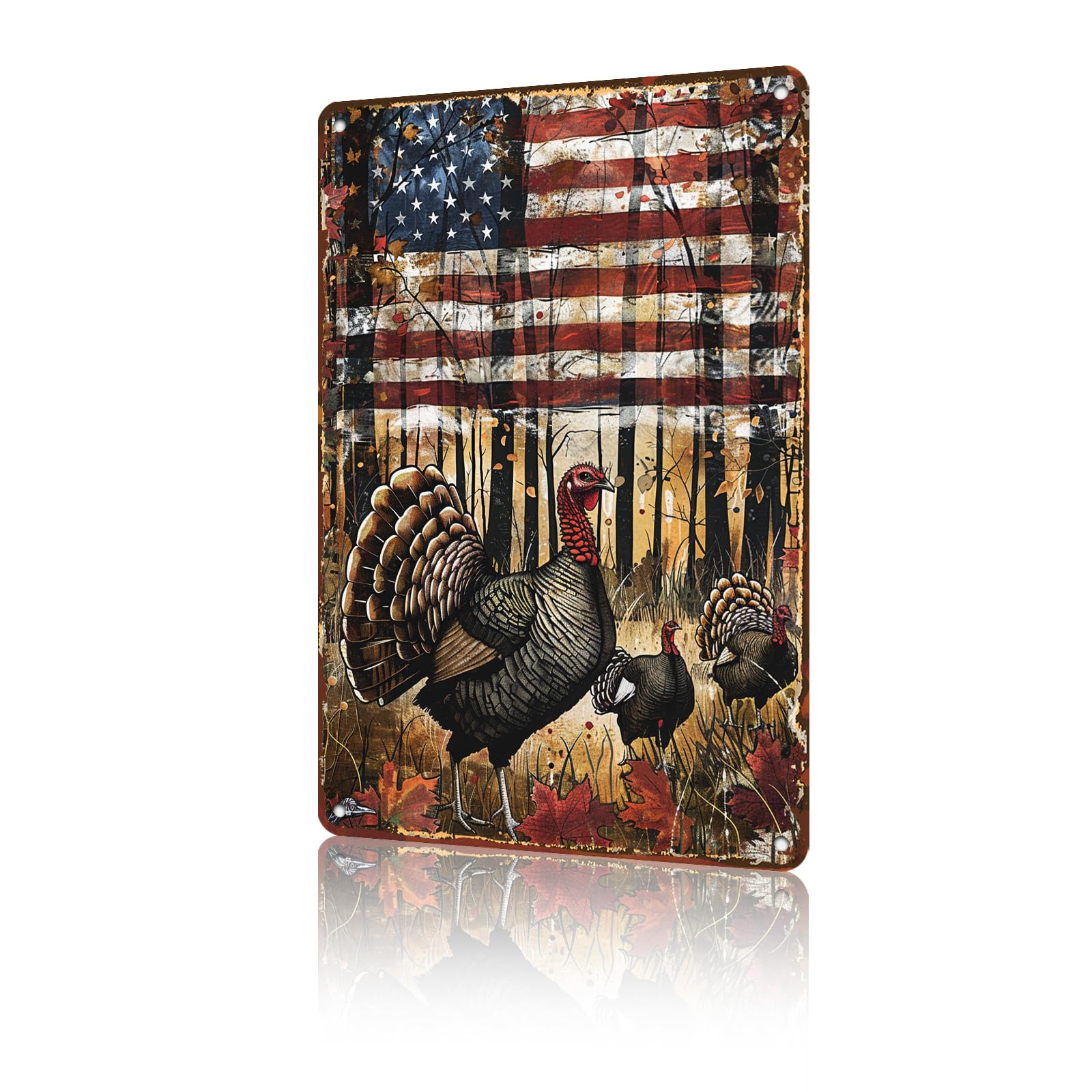 Anceky Turkey in The Sun Flag Metal Sign Vintage Tin Sign Retro Wall Decor for Home Backyard Cafe Bar Plub Bedroom 12×16 Inch