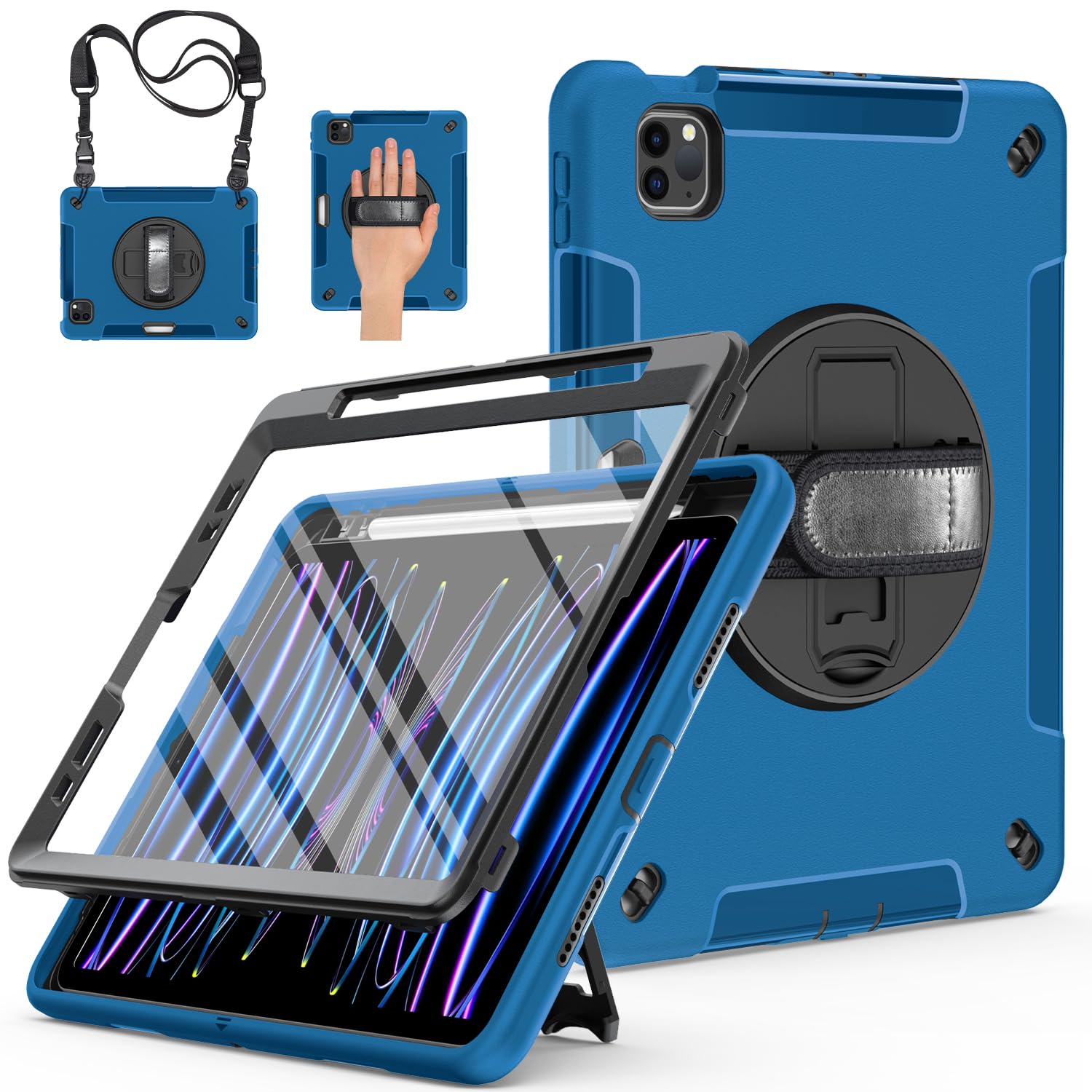 Custodia per iPad Pro 11/Air 5/4 con supporto e tracolla nera