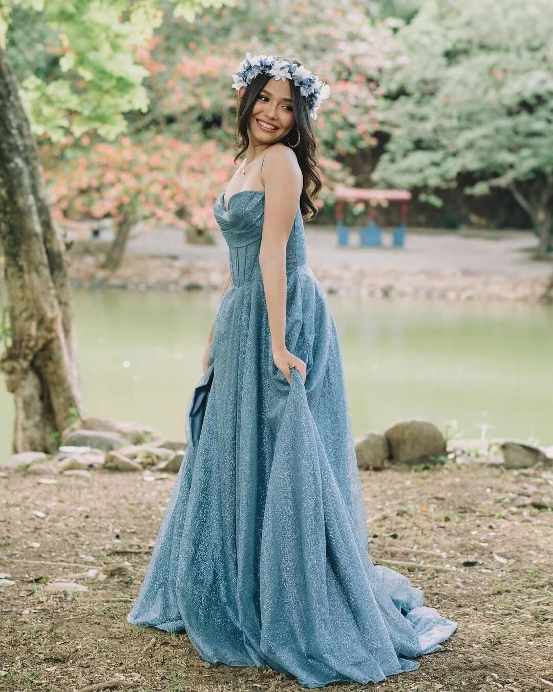 Glitter Tulle Prom Dress Long Ball Gown 2026 Spaghetti Straps Sweetheart Formal Evening Dress with Slit