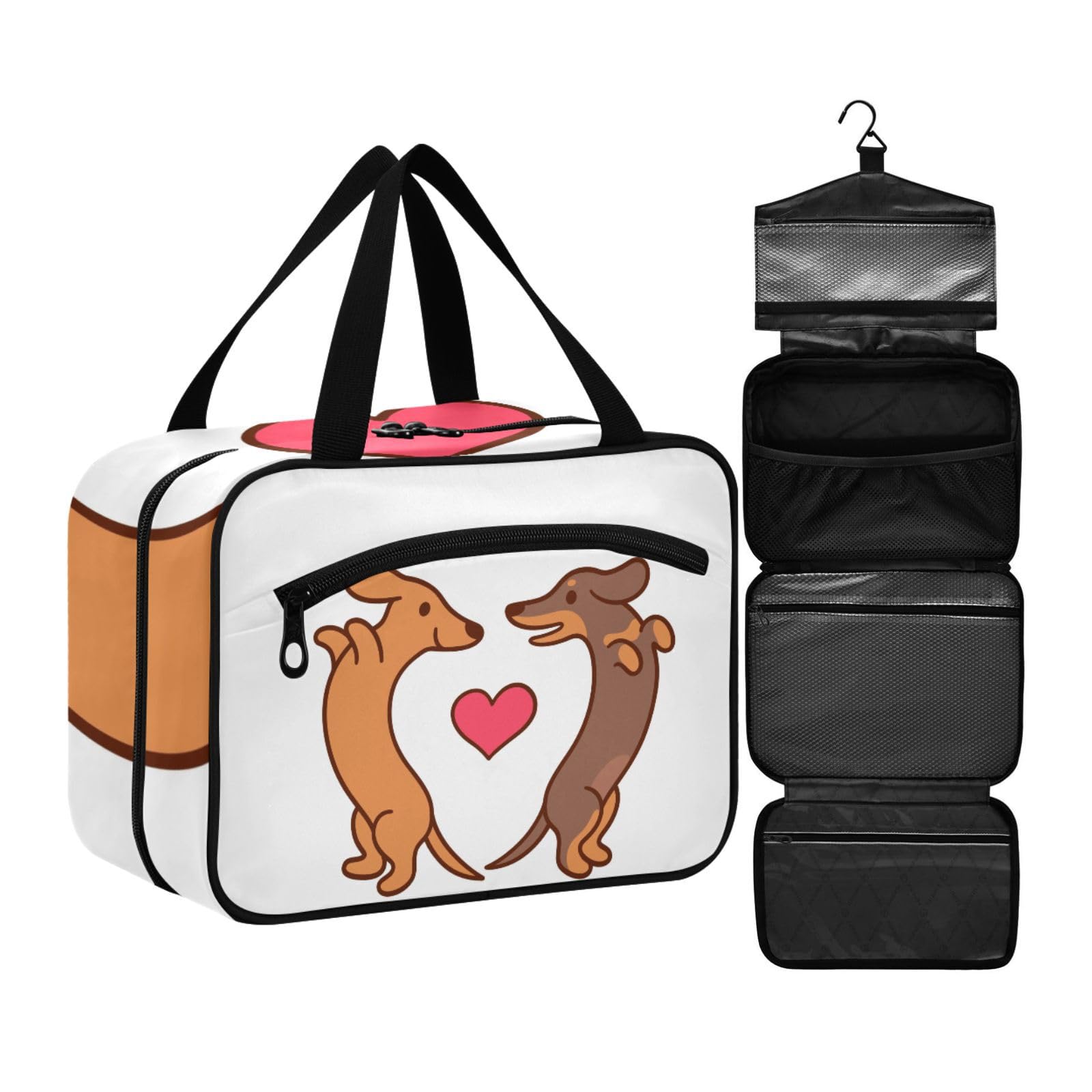 ZZKKO Toiletry Bags for Traveling Women Dachshunds in Love Toiletry Bag with Hanging Hook Makeup Bag Travel Cosmetic Bag Travel Organizer for Accessories Toiletries Large