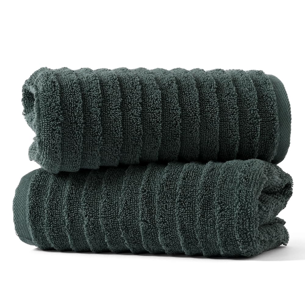 sense gnosis Stereoscopic Ladder Striped Green Hand Towel Soft and Absorbent 100% Cotton Luxury Bathroom Jacquard Hand Towel Decorative 13 x 29 Inch - Image 3