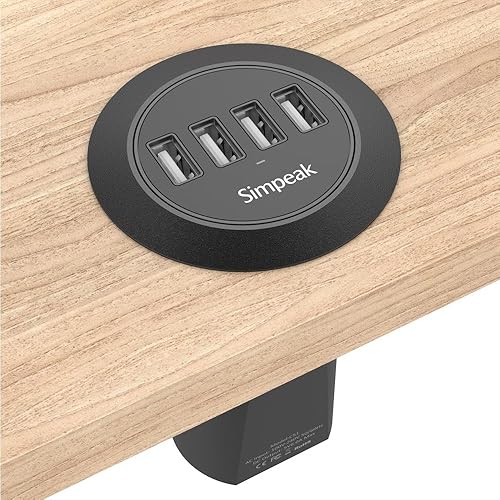 Estación de carga Simpeak de 30 W para escritorio con 4 puertos USB que se monta en la arandela de 2.0'' / 2.4" de la mesa de computadora, con cable