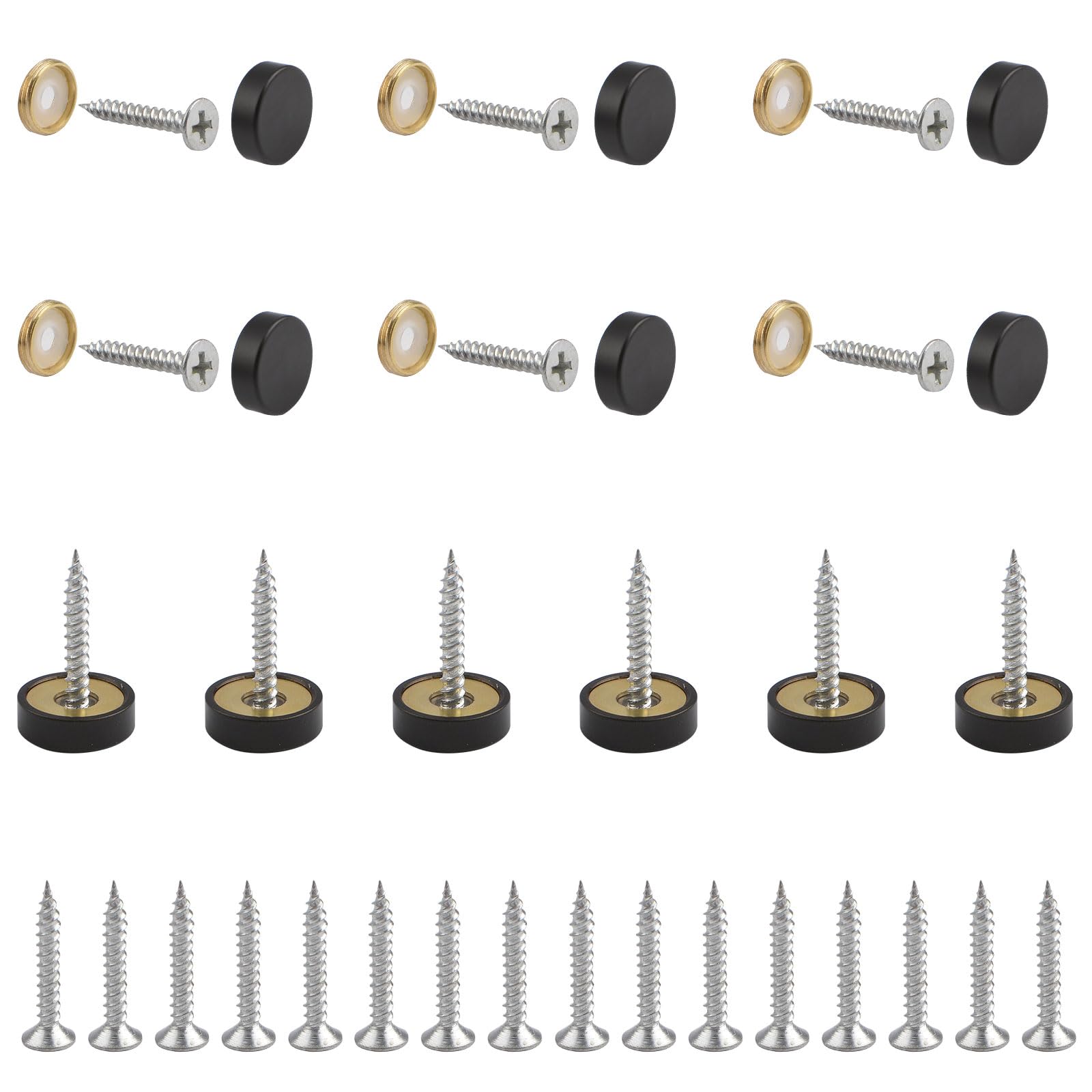 INCREWAY Mirror Screws, 16pcs Decorative Copper Black Mirror Screws Mirror Nails Mirror Screw Cap Covers with Washers(14mm) — image 1