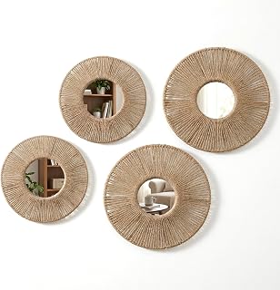 4 Pack Hanging Baskets Wall Art, Boho Wall Basket Decor Set, Decorative Woven Wicker Basket Boho Walls Hanging, Round Farmhouse WallHanging Baskets Natural Jute Home Decor Set for Bedroom Living Room