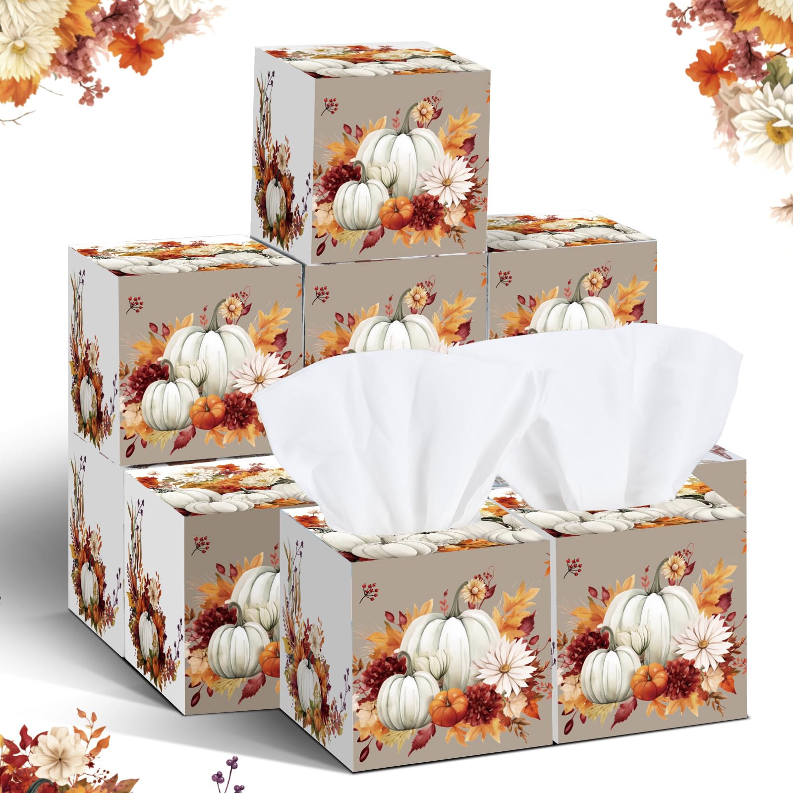 Fourluoo 12 Pack Fall Pumpkin Facial Tissues Cube Boxes 3 Ply 600 Sheets