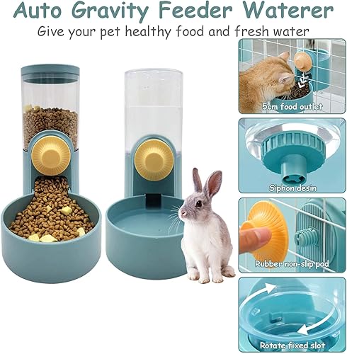 Miniatura 4 de kathson Dispensador automático de agua para colgar con conejo, 35 onzas, alimentador automático por gravedad para gatos, juego de bebederos de agua