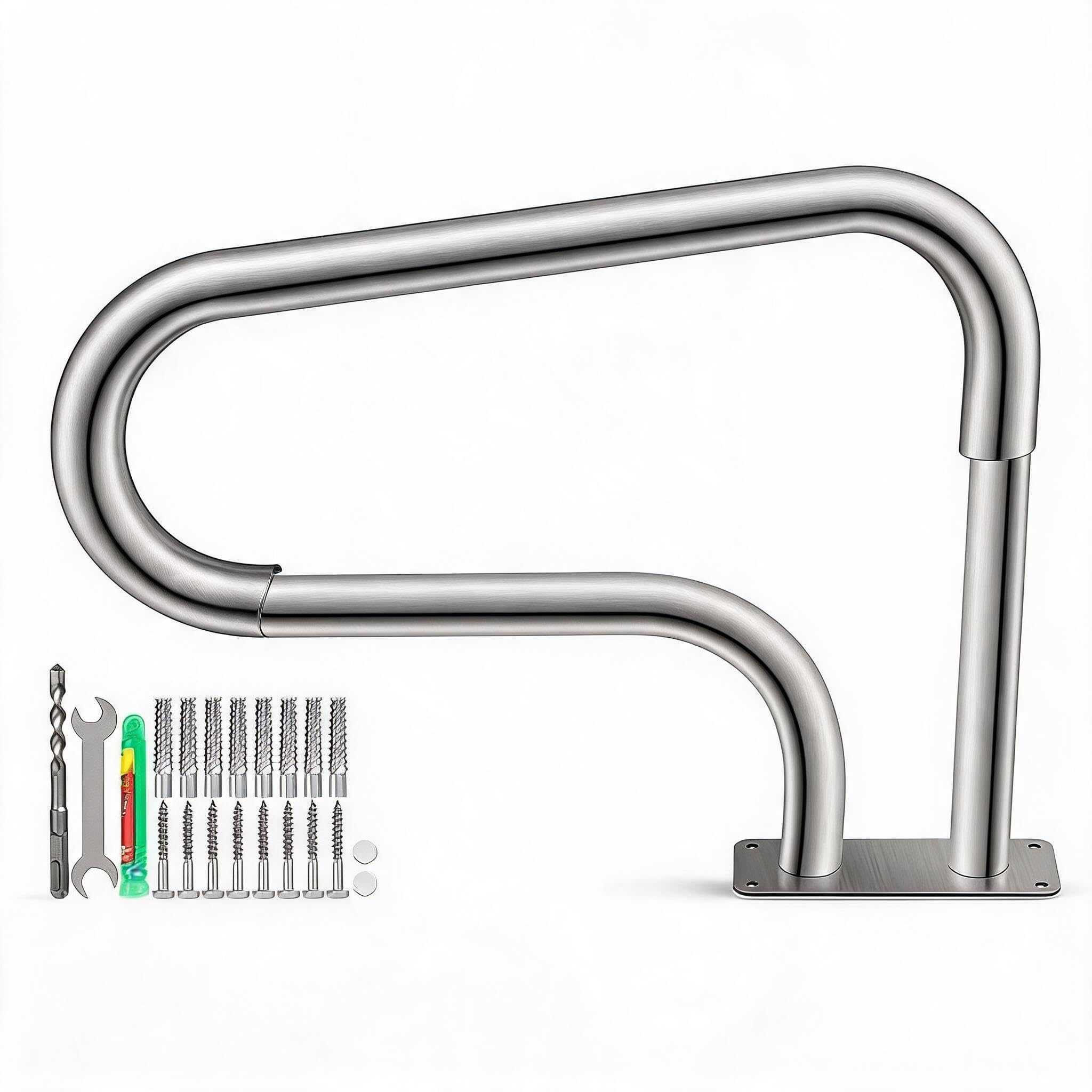 Garvee Stainless Steel Color Integrated 32X22.5 Inch 304 Stainless Steel Pool Handrail With Removable Non-Slip Blue Grip – Heavy-Duty Rustproof Safety Rail – Easy Install For Inground Swimming Pools, Hot Tubs, Spa – Secure