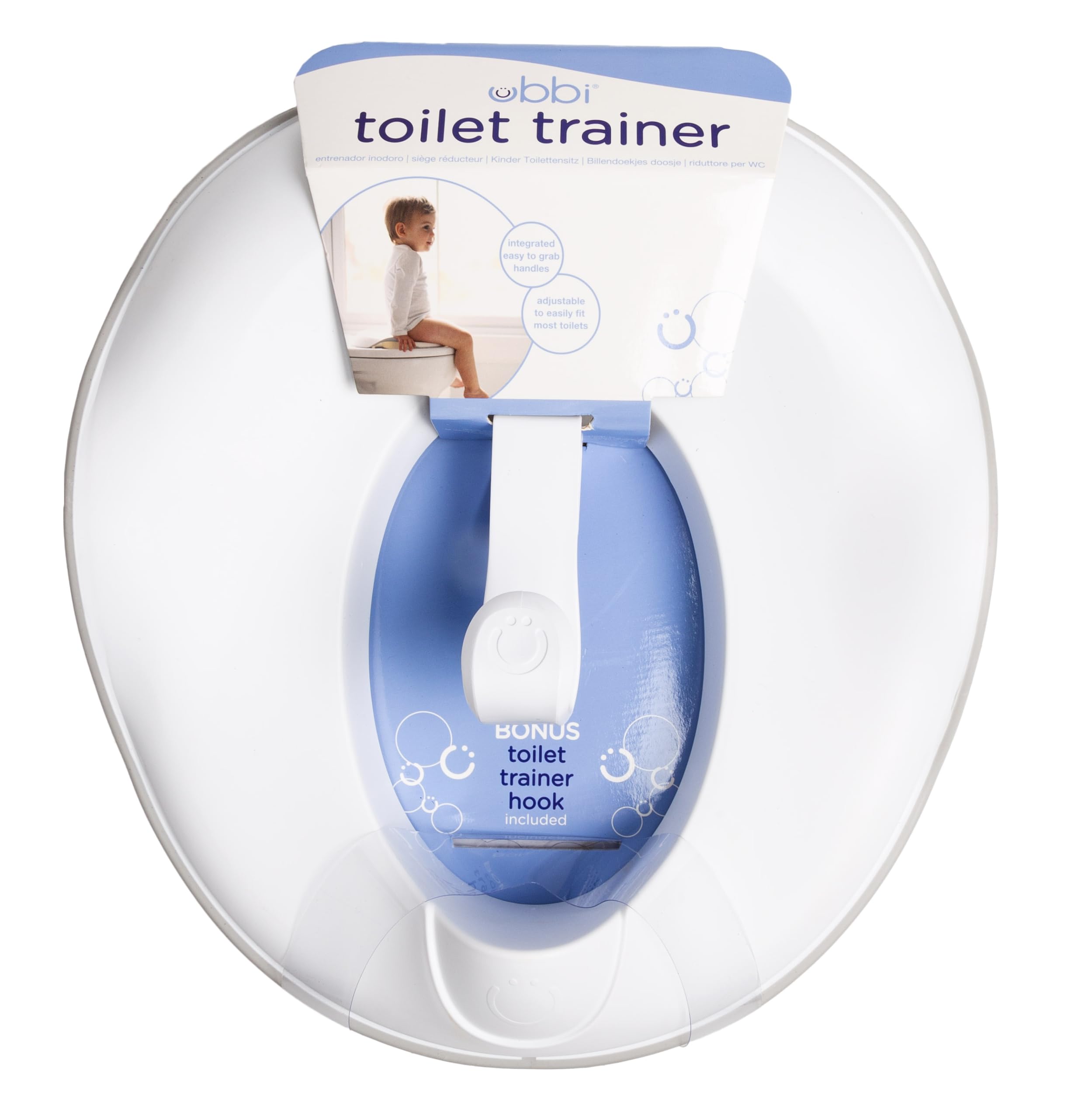 Ubbi Verstellbarer Toilettentrainer für Kleinkinder im Töpfchentraining mit integrierten Griffen und Bonus-Töpfchenhaken für einfache Lagerung, Grau