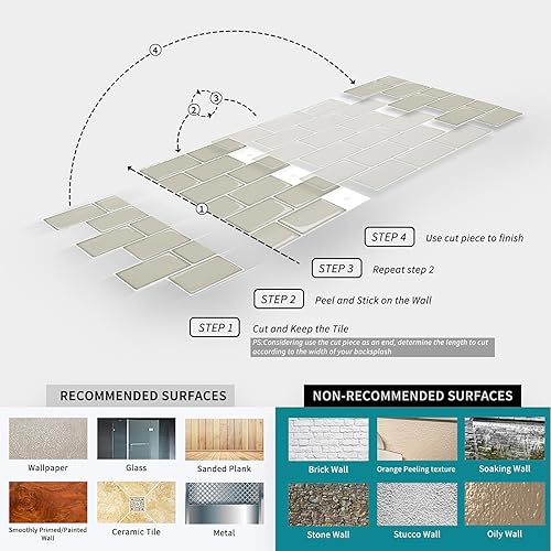 Miniatura 5 de 10 hojas adhesivas para baldosas, pegar y despegar para salpicaduras 12"x12"