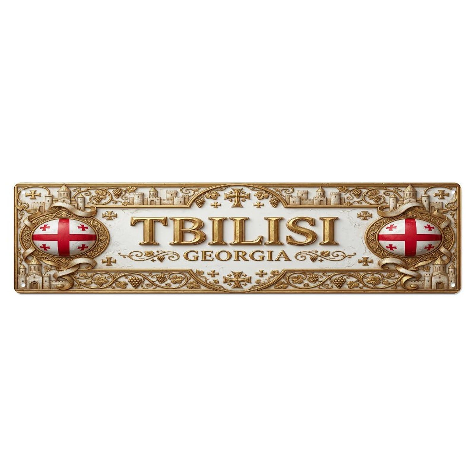 Vintage Tbilisi Georgia Flag Pattern Metal Tin Sign