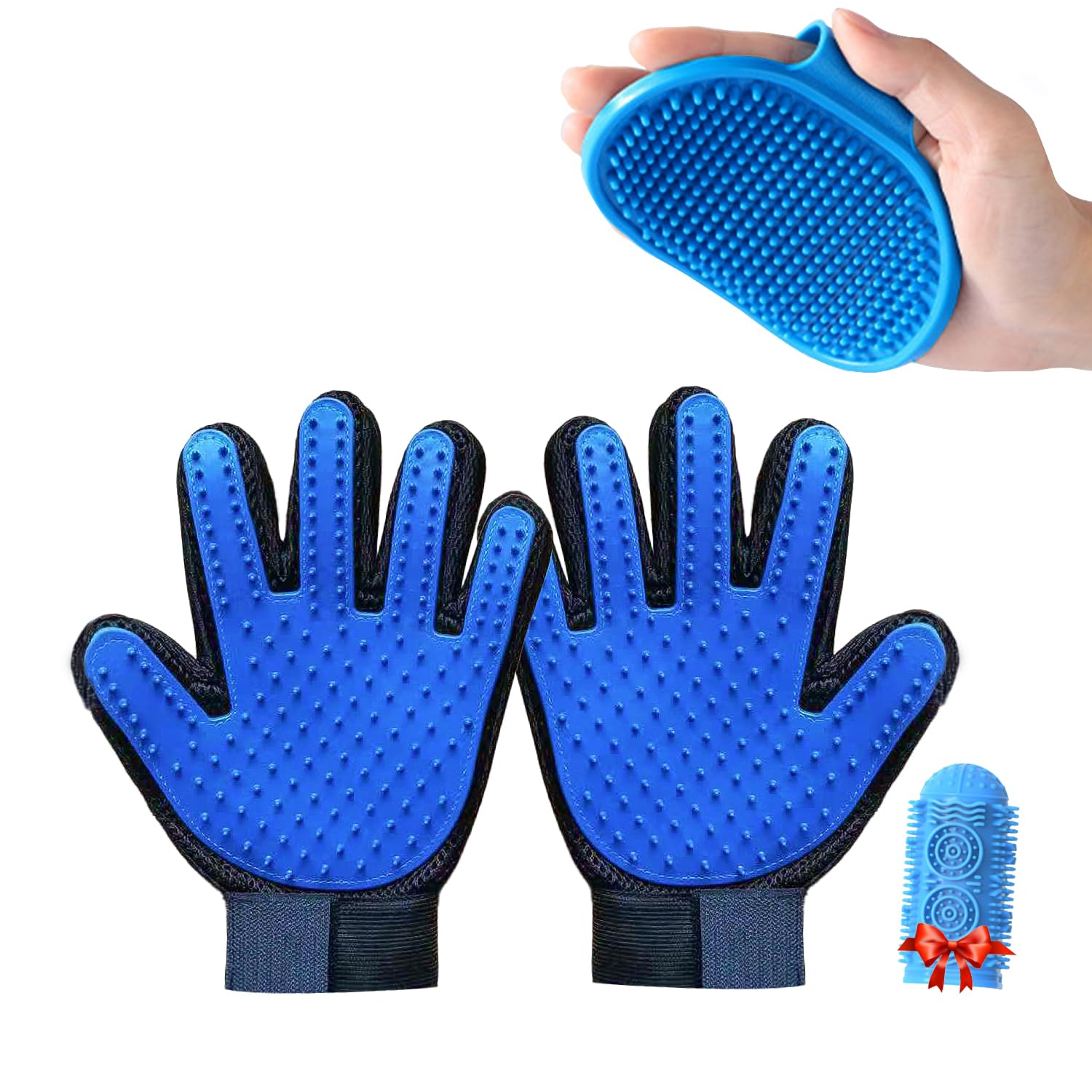 1TO3GO Pet Grooming Set with Dog Washing Gloves for Bathing, Dog Bath Brush and Silicone Dog Toothbrush, Pet Grooming Gloves for Dogs, Cats and Horses