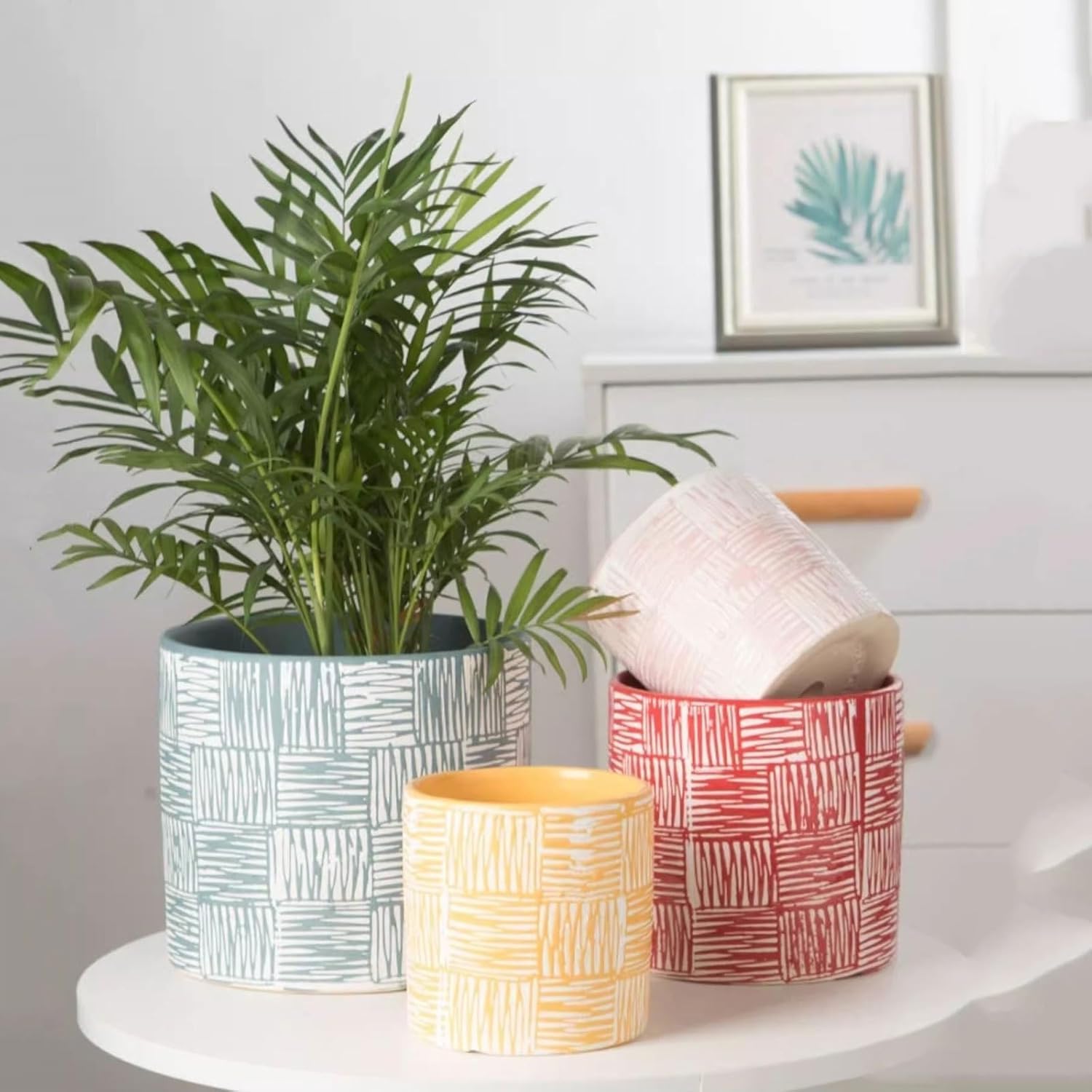Prosta, duża ceramiczna doniczka na kwiaty do salonu, do użytku w pomieszczeniach, kreatywna dla zielonych roślin doniczkowych (pomarańczowa, S)