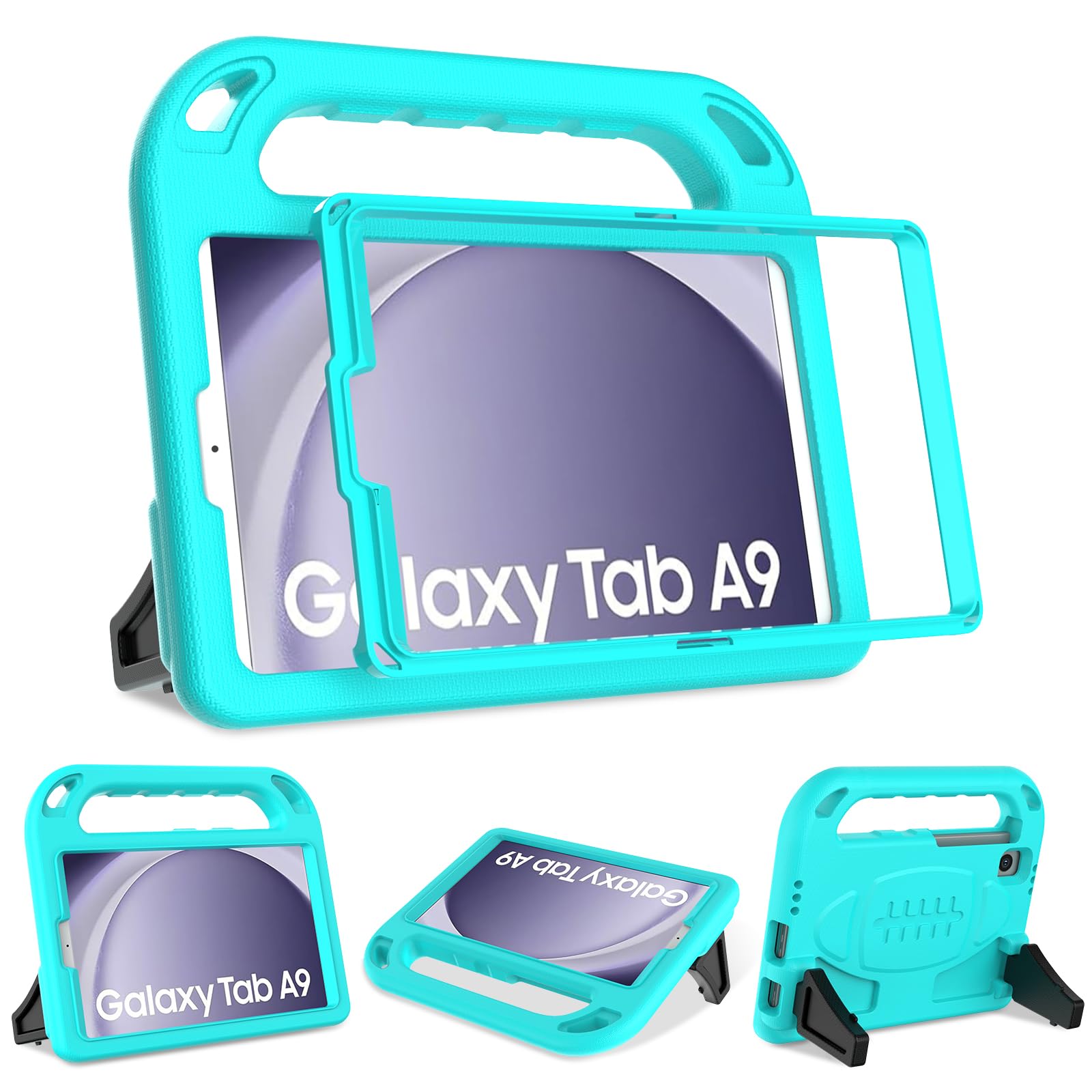 SINSOKids Case for Samsung Galaxy Tab A9 8.7 inch 2023, Galaxy Tab A7 Lite Built in Screen Protector, Shockproof Handle Stand Kids Case for Samsung Galaxy Tab A9 2023&Tab A7 Lite 2021, Turquoise