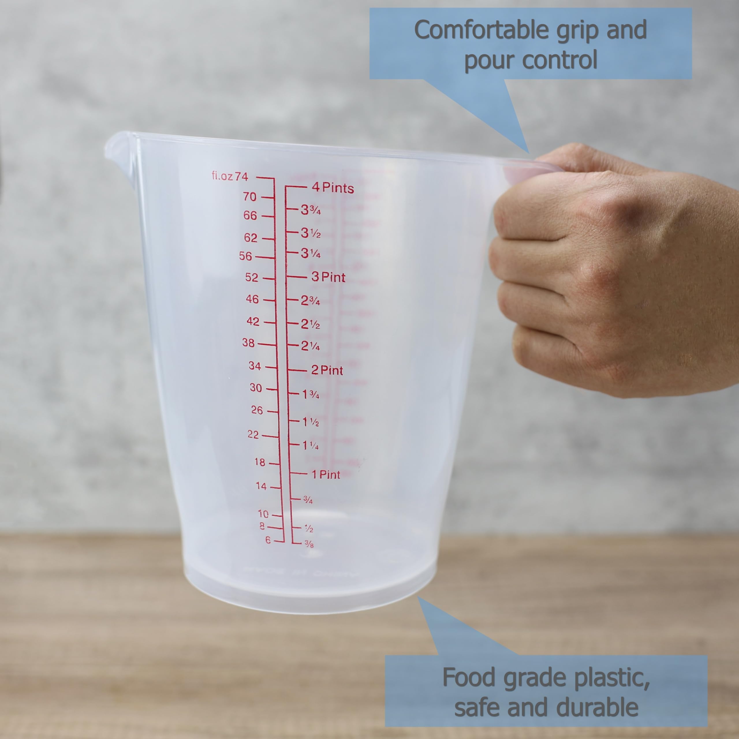 EIKS Tasses à mesurer en plastique pour mesurer le mélange, la cuisine, la pâtisserie, les loisirs créatifs, la peinture (2 000 ml x 2 + 250 ml x 2)