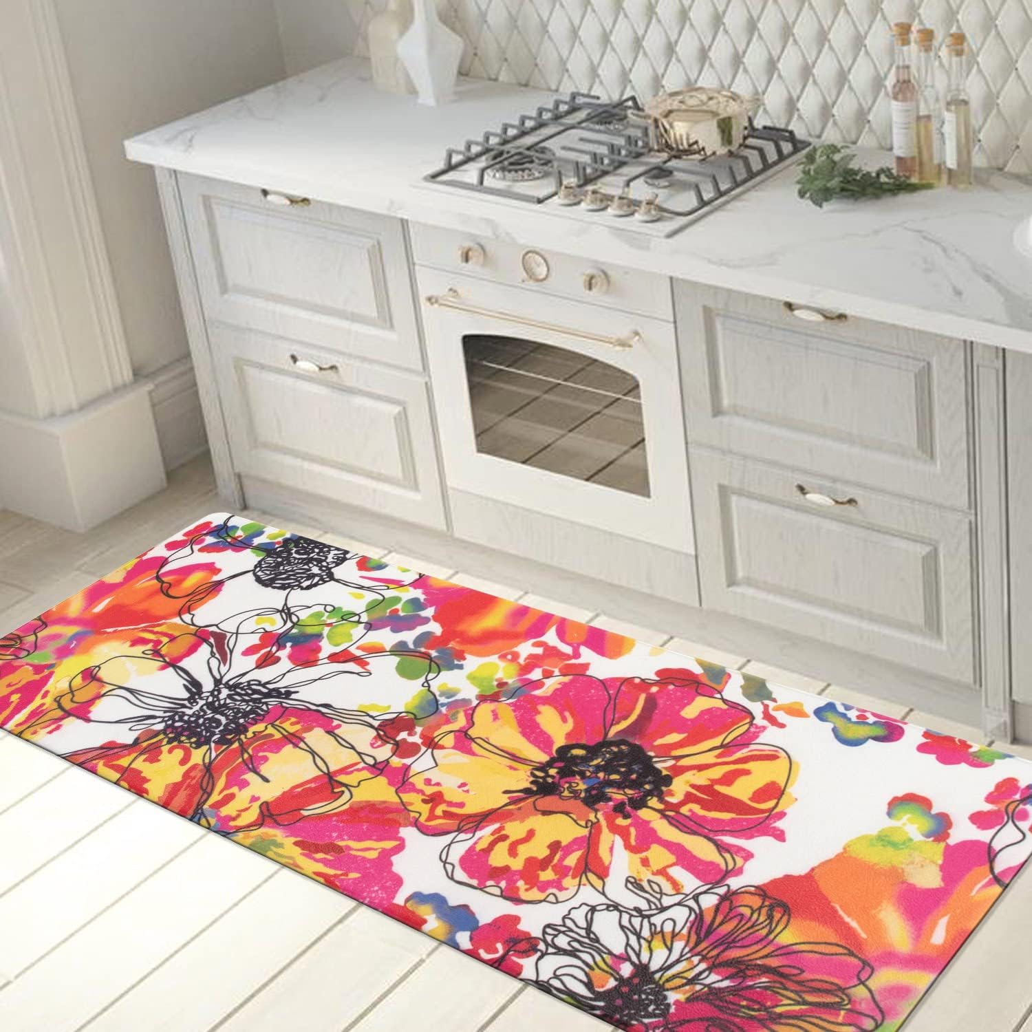 Rugshop Modern Bright Flowers Anti Fatigue Standing Mat 18" x 47" Multi 18 in x 47 in Multi Color