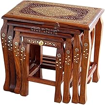Aarsun Woods Wooden Stool Set of 4 Handcrafted in Seasoned Sheesham Wood with Brass Work