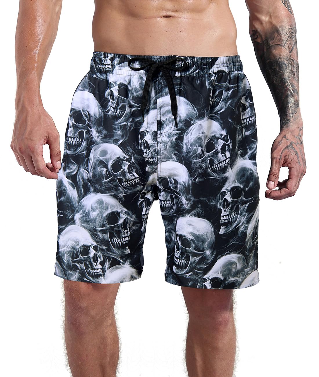 Goodstoworld Men's Novelty Swimtrunks Quick Dry 3D Printed Mesh Lining Beach Board Shorts with Pockets S-4XL