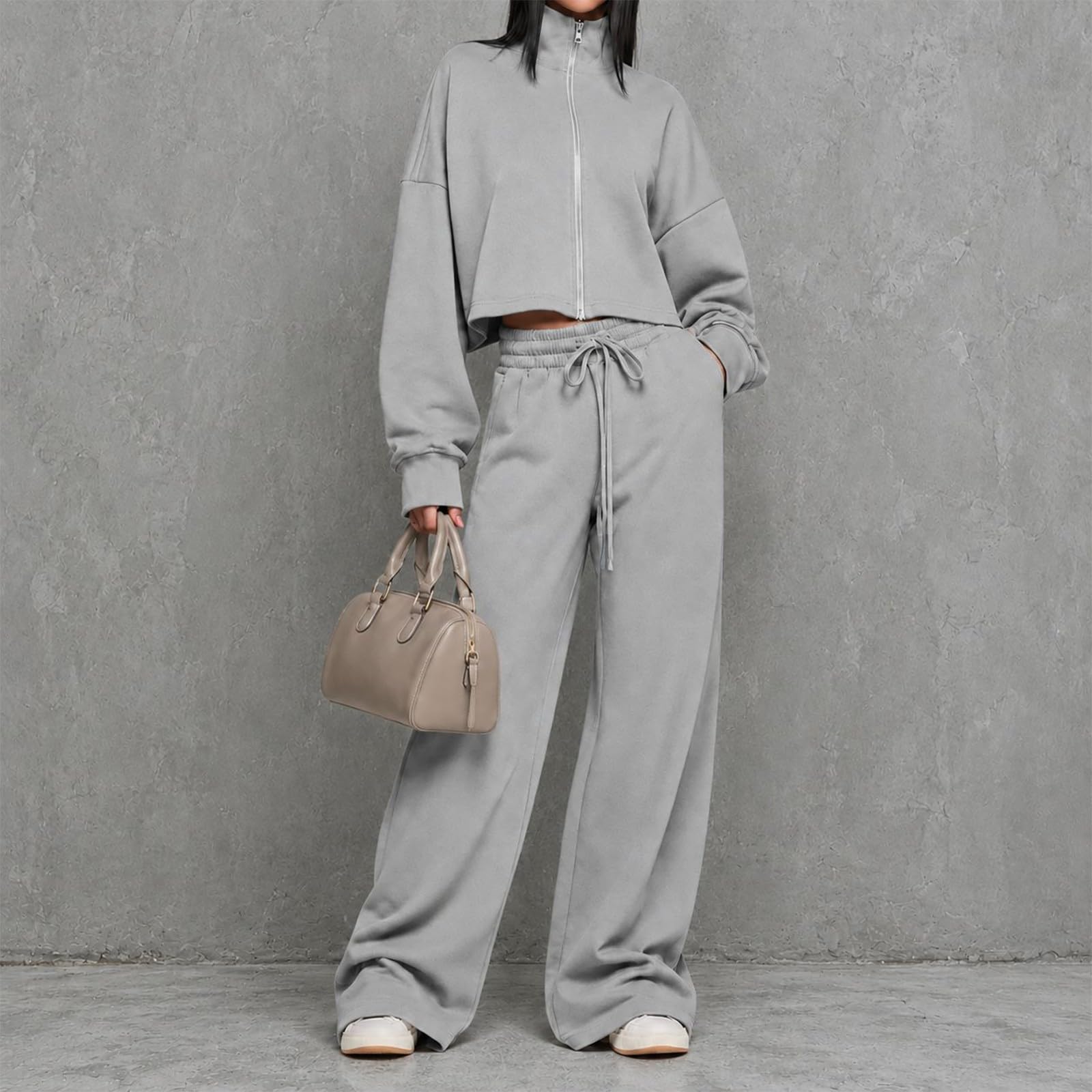 Completi Sportivi Donna 2 Pezzi Completi Palestra Manica Lunga Girocollo Completo Da Ginnastica Tuta Sportiva Casual Set Top E Pantaloni a Gamba Larga Tute Per Jogging Yoga Fitness Da Casa Autunno