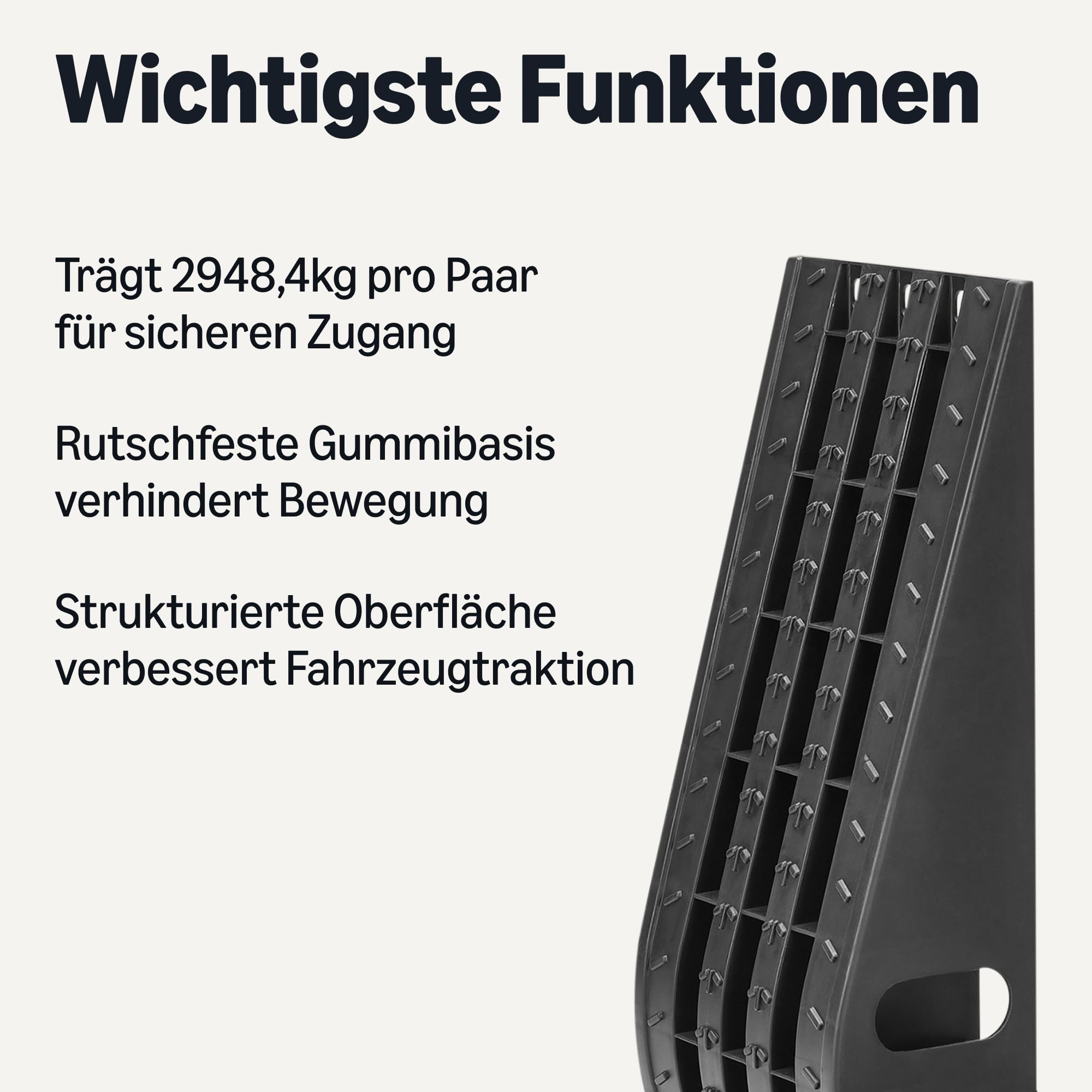 Amazon Basics Auto Auffahrrampen Robuster Kunststoff, Tragkraft 2948kg pro Paar (1474kg je Rampe), Rutschfeste Gummibasis, Strukturierte Oberfläche, 2er Set, Schwarz