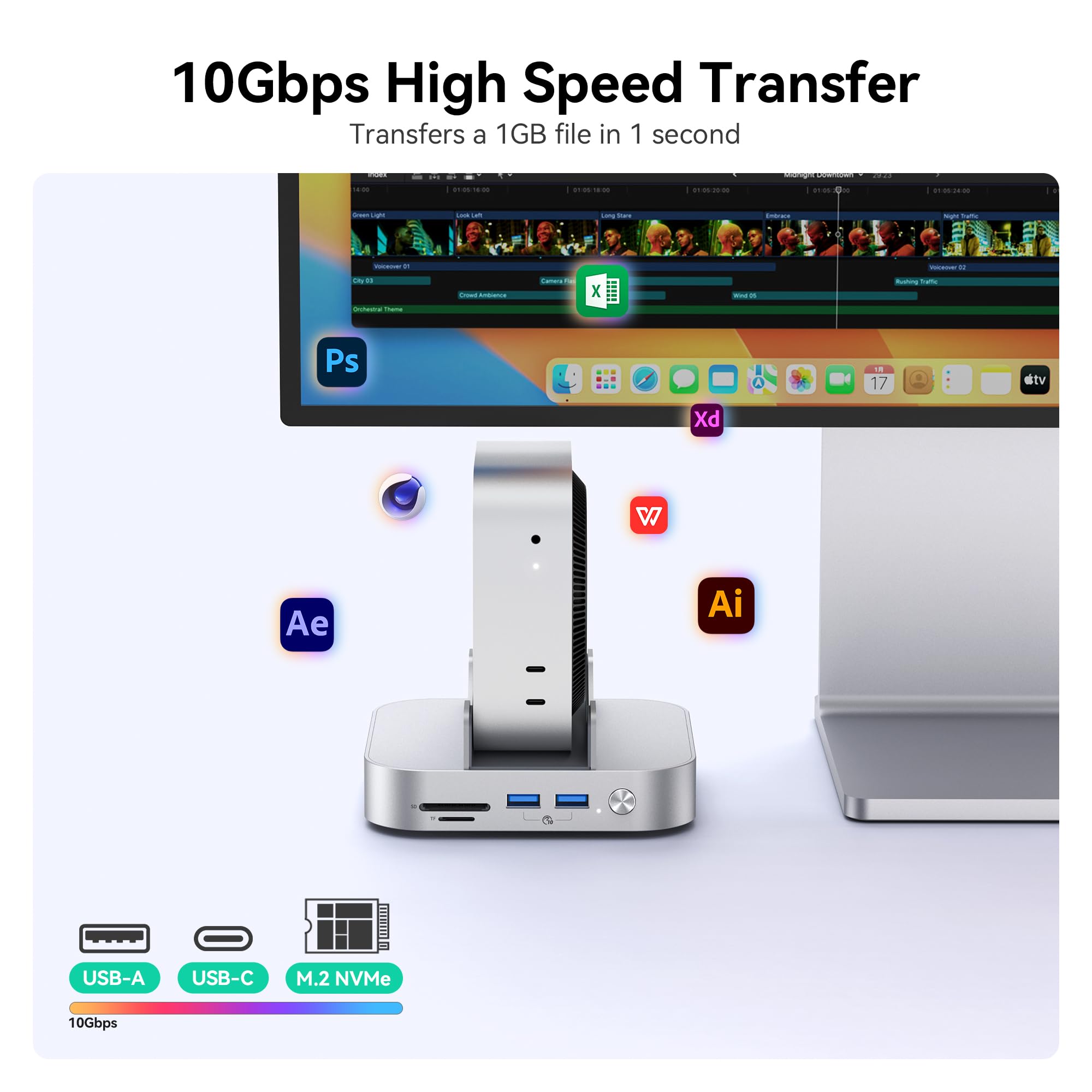 Yottamaster Dock 9 em 1 Mac mini M4 de 10 Gbps com gabinete SSD
