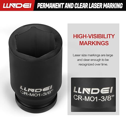 Miniatura 5 de LLNDEI Juego de llaves de impacto de 34 pulgadas, 12 piezas resistentes CR-MO profundosjumbo, diseño de 6 puntos, SAE de 34 a 1-916 pulgadas, para