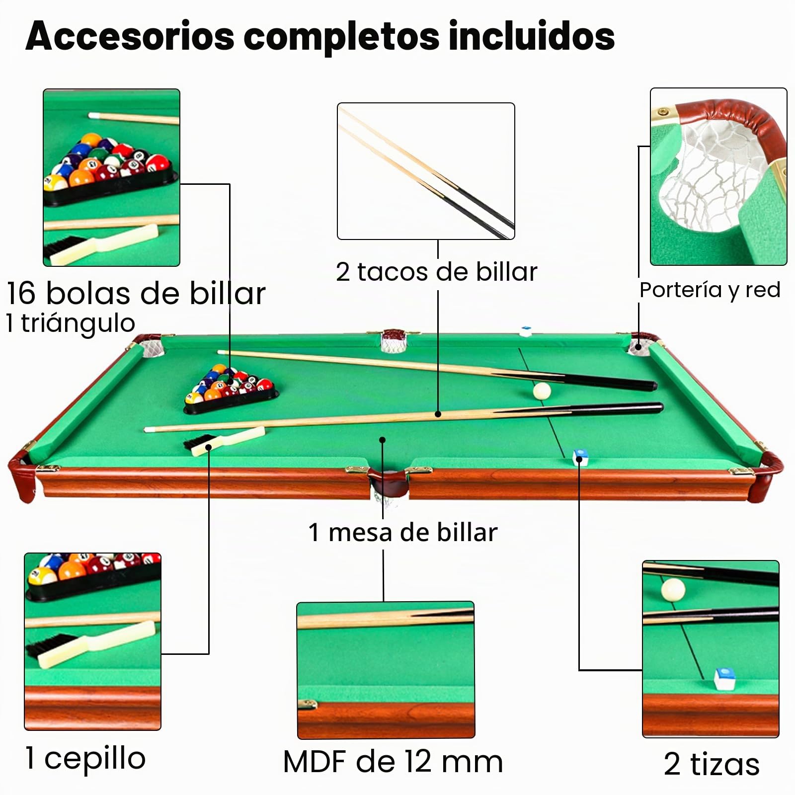 Mesa plegable de billar, mesas de billar para pool y snooker con accesorios, juego de mesa para 2-4 jugadores, 140 x 74 x 80 cm.