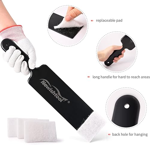 Miniatura 4 de NEWISHTOOL Herramientas de tinte de ventana, kit de rasqueta niveladora, raspador de paleta negra de boca ancha y fregador con almohadillas de
