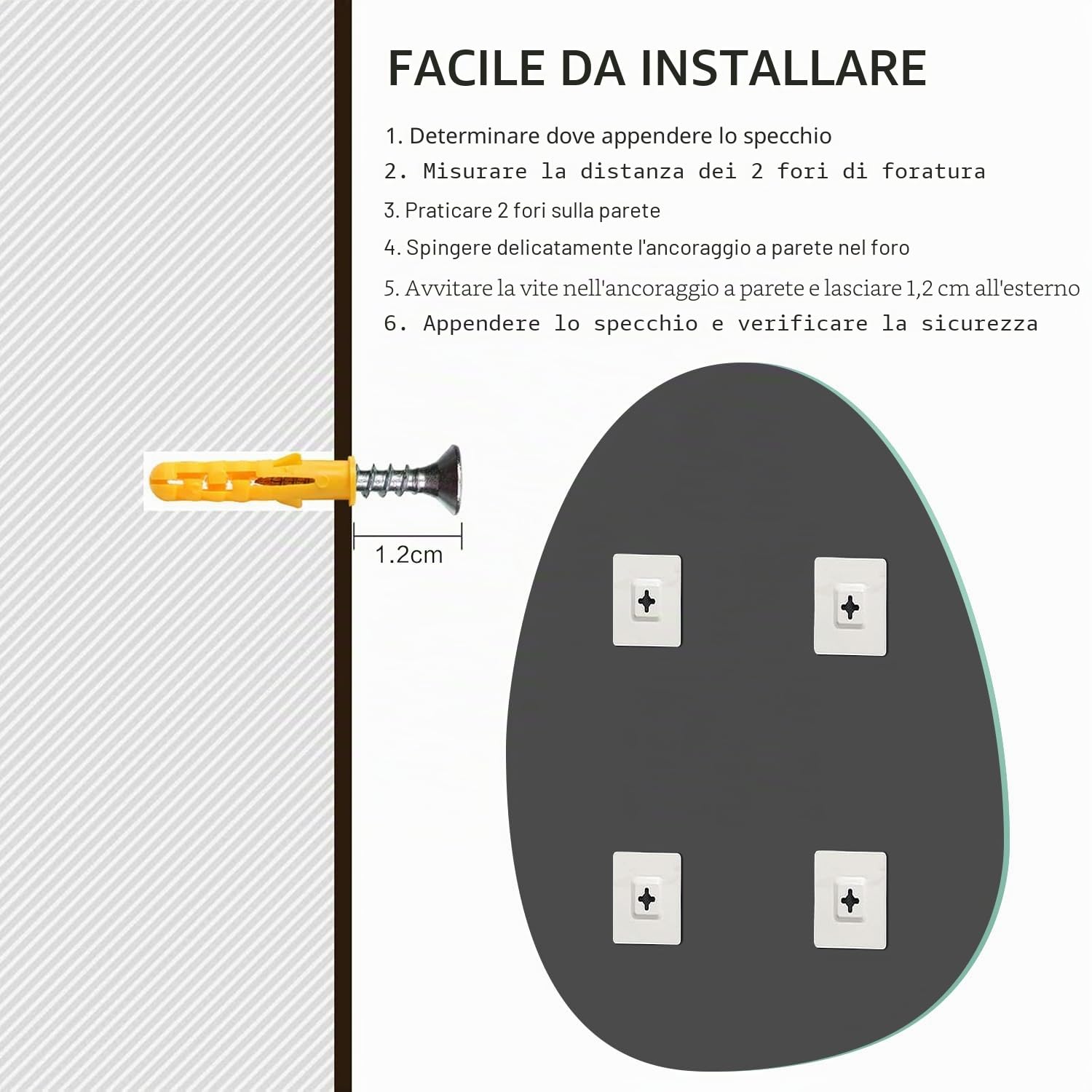 Specchio da Parete Irregolare Senza Cornice 45x60cm - Specchio Bagno Moderno Design Infrangibile Specchi Decorativi da Parete per Bagno Ingresso Soggiorno Camera