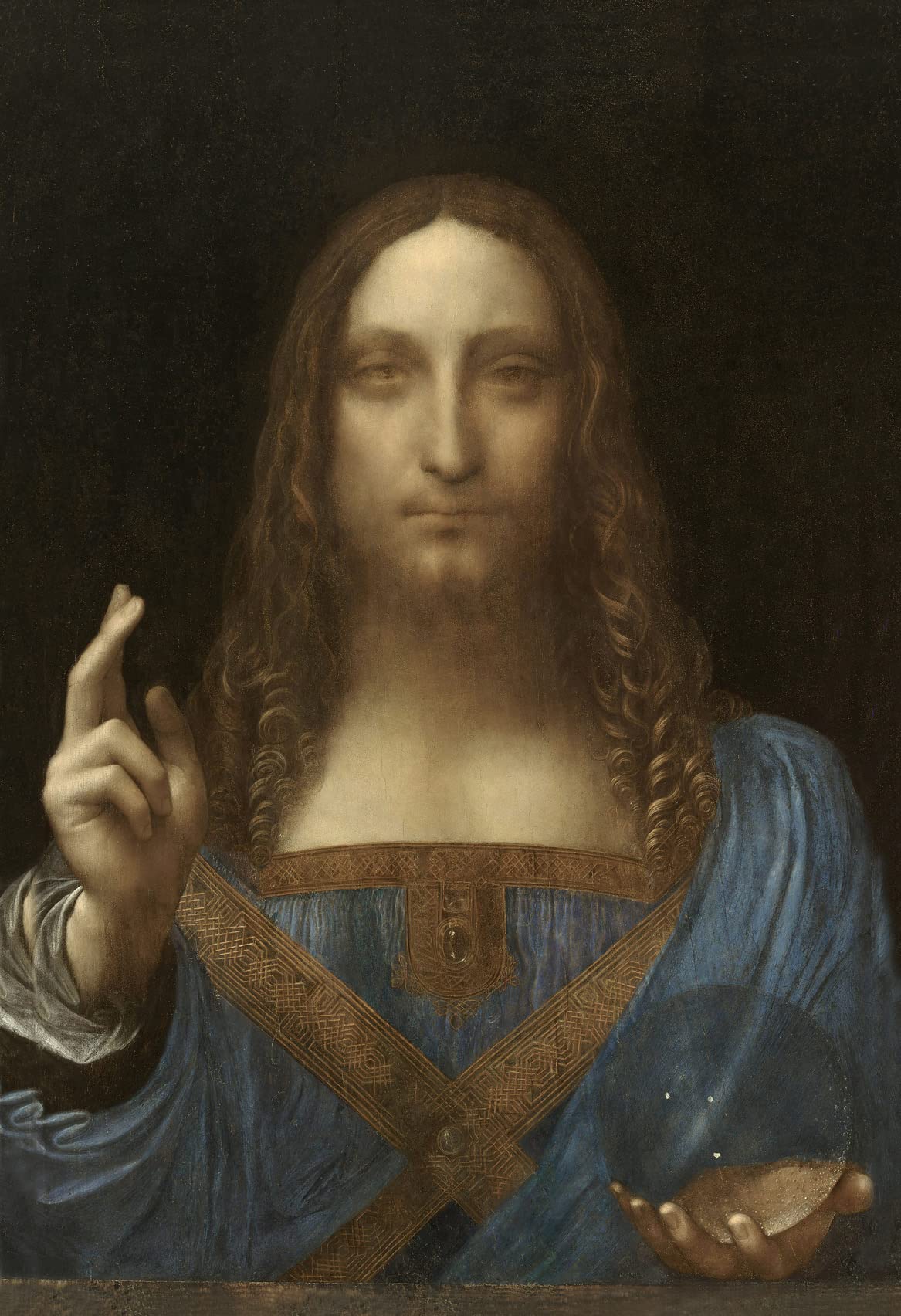 Dongyeeart old master famous oil painting Art print+hand paint Leonardo da Vinci Salvator Mundi holy inspirational Realism artwork Giclee prints wall art Decor (001, 16"x24"-frameless)