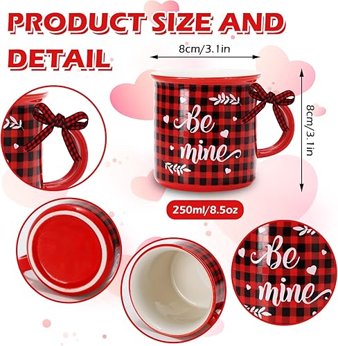 Miniatura 2 de Whaline 6 mini tazas de café para el día de San Valentín con cinta color rojo y negro a cuadros camión cupido mini taza bandeja escalonada de San