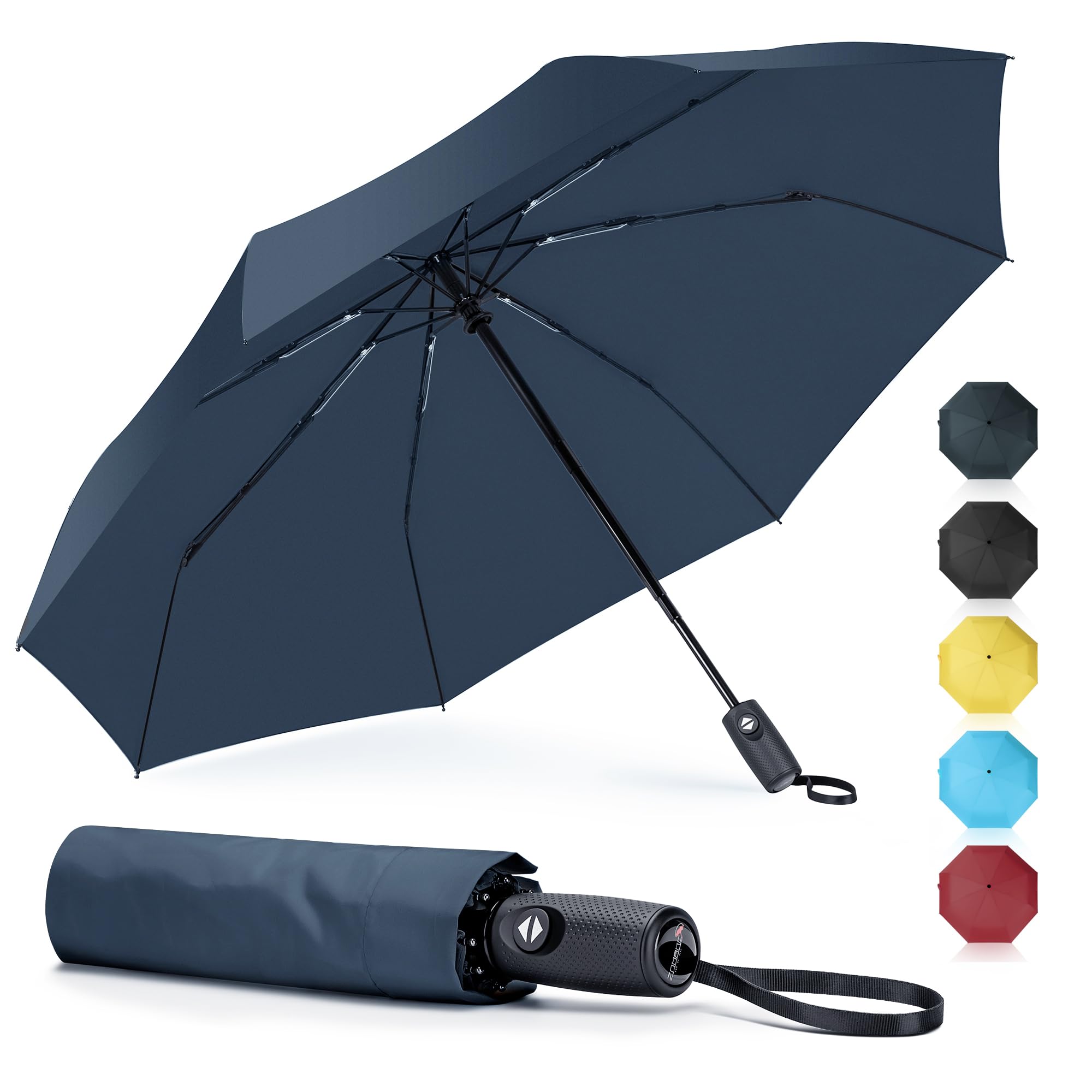 Compact Travel Umbrella for Rain, Windproof Auto Open Folding Umbrellas, Waterproof Lightweight Portable for Men Women Seniors (8 Ribs)