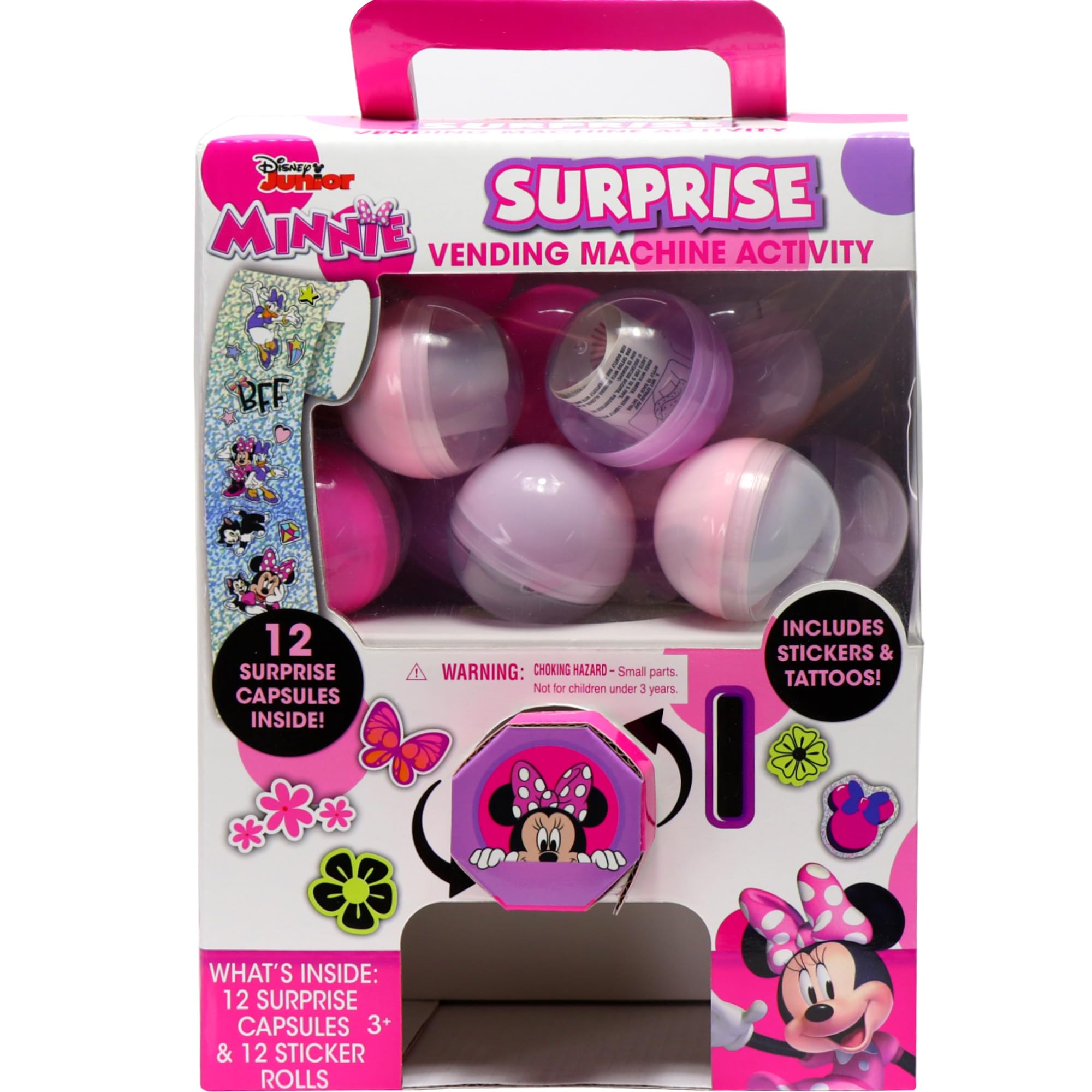 Disney Junior Minnie Mouse Surprise Vending Machine, 25-Pieces, Stickers, Temporary Tattoos, Kids Toys for Ages 3 Up