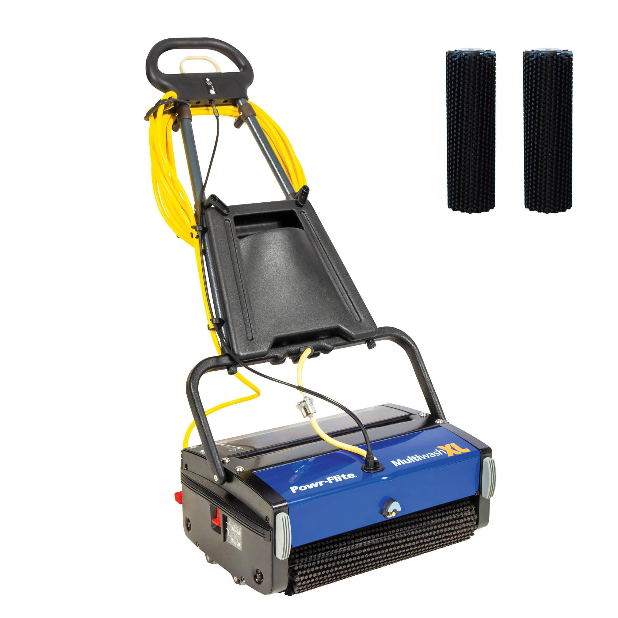 Fregadora de pisos eléctrica Powr Flite Multiwash de 18 pulgadas con cepillos. Fregadora de pisos comercial para alfombras, baldosas, VCT, laminados, lechada, pisos deportivos, concreto y más. PFMW18