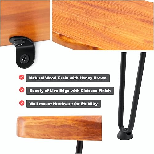 Miniatura 10 de NOZE Mesa de sofá de consola lateral montada en la pared, mesa industrial de madera natural para entrada, sala de estar con dos pies de hierro,