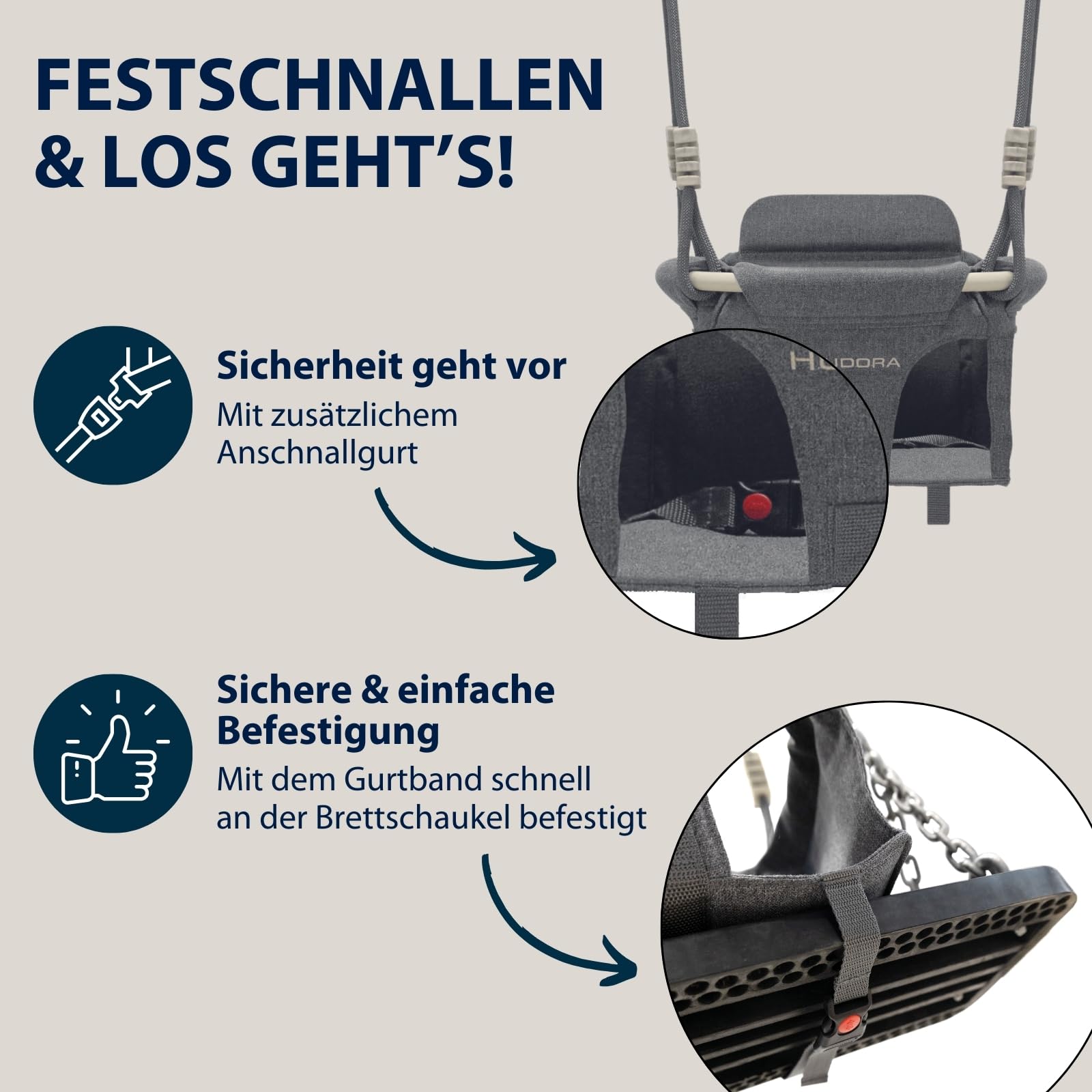 HUDORA Schaukelaufsatz Toddler - Hochwertige Babyschaukel inkl. Transporttasche - Stabile Outdoor-Schaukel mit gepolsterter Rückenlehne & Anschnallgurt - Kleinkind-Schaukelsitz bis 12 kg belastbar