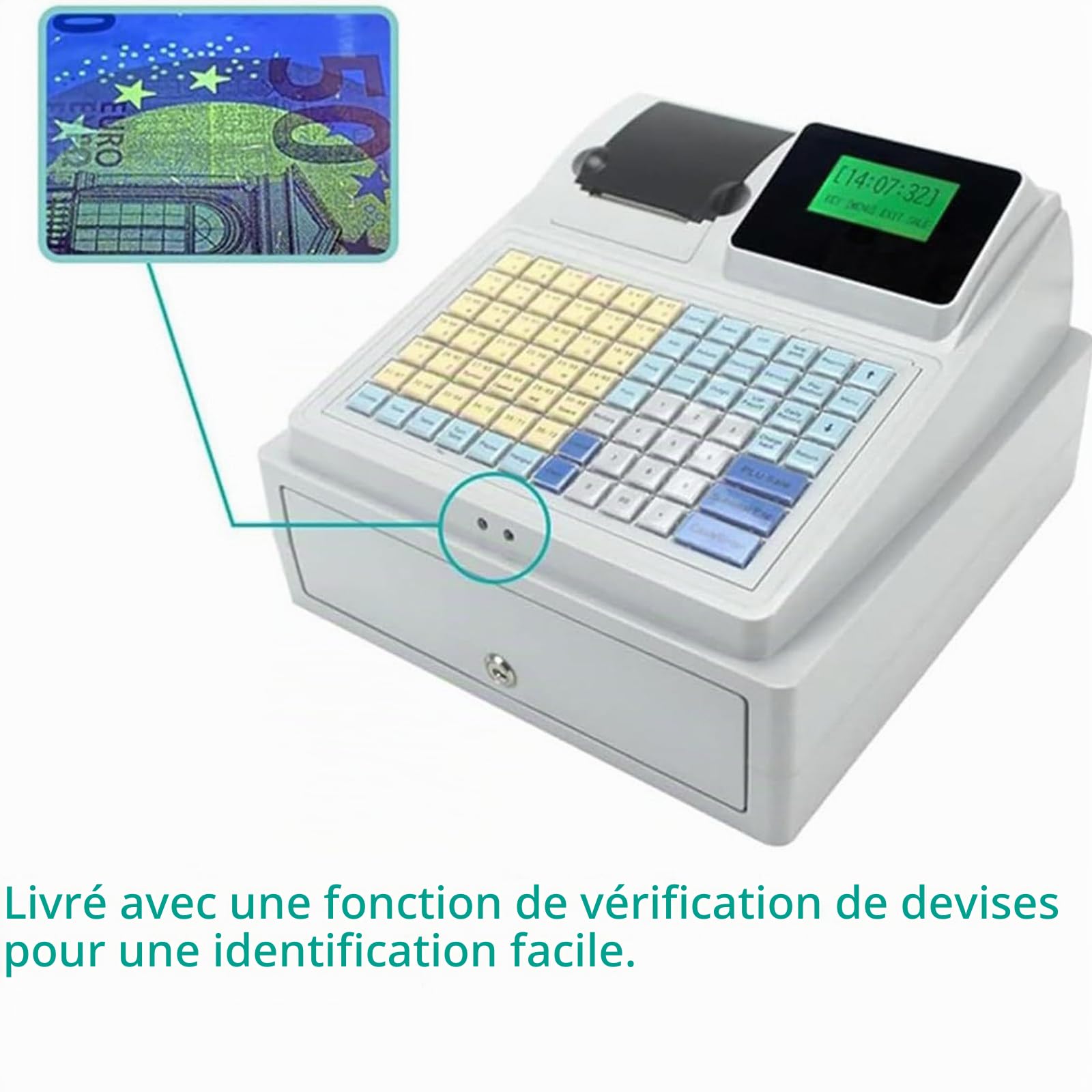Caisse Enregistreuse Professionnelle,8 Digital Display Dispush Registre,avec Caisse Monnaie Et Imprimante Thermique,Aux Commerces Détail Et Aux Restaurants