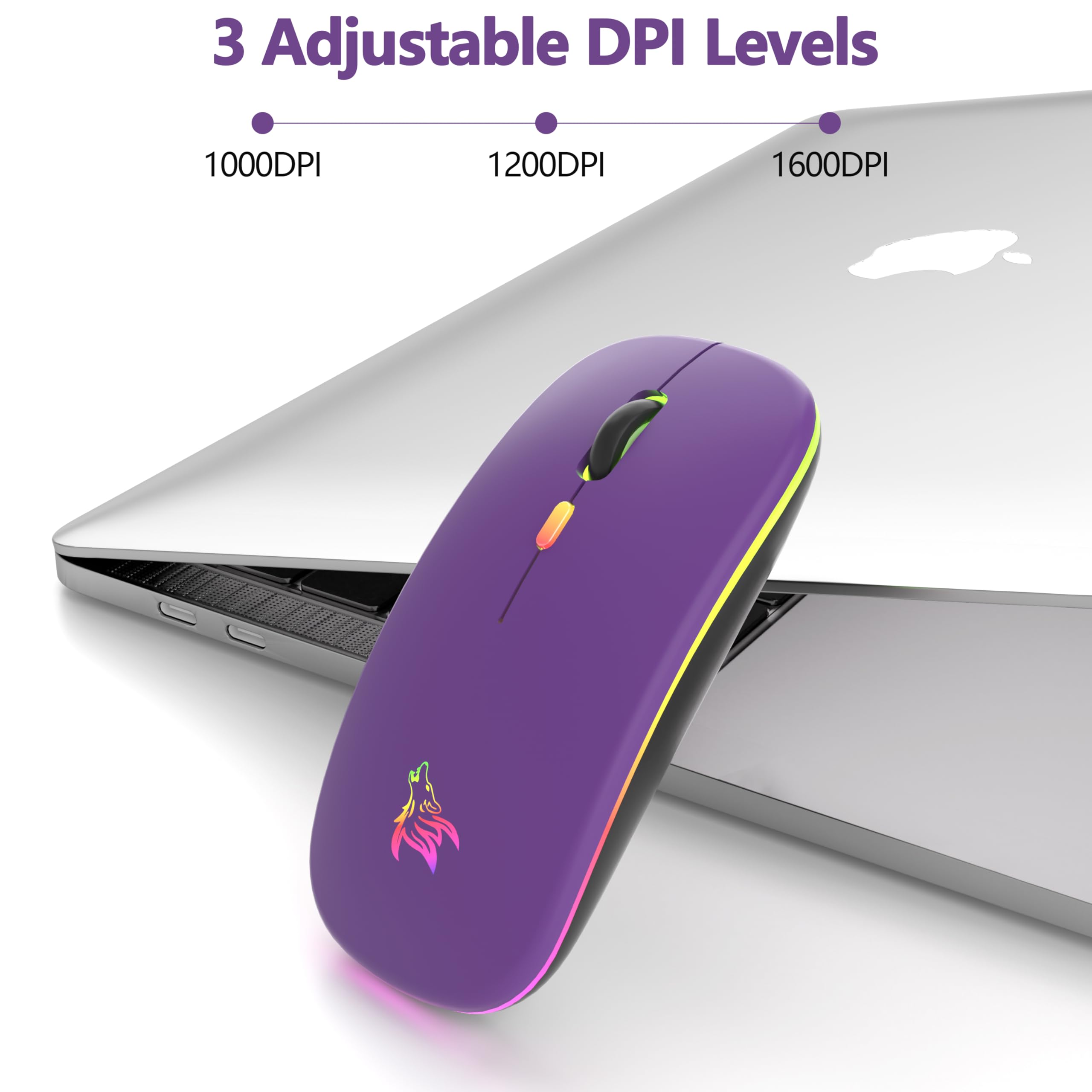 TQQ Mouse wireless ricaricabile, mouse retroilluminato a 7 colori con mini ricevitore USB da 2,4 GHz, mouse gaming, compatibile con laptop, PC, computer, Chromebook, Notebook e iPad Etc