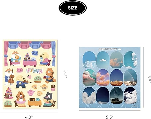 Miniatura 4 de Paquete de calcomanías de papelería estéticas extraíbles kawaii coreanas, 6 hojas temáticas de fiesta (total 150+) y 1 hoja de calcomanías dalgaru