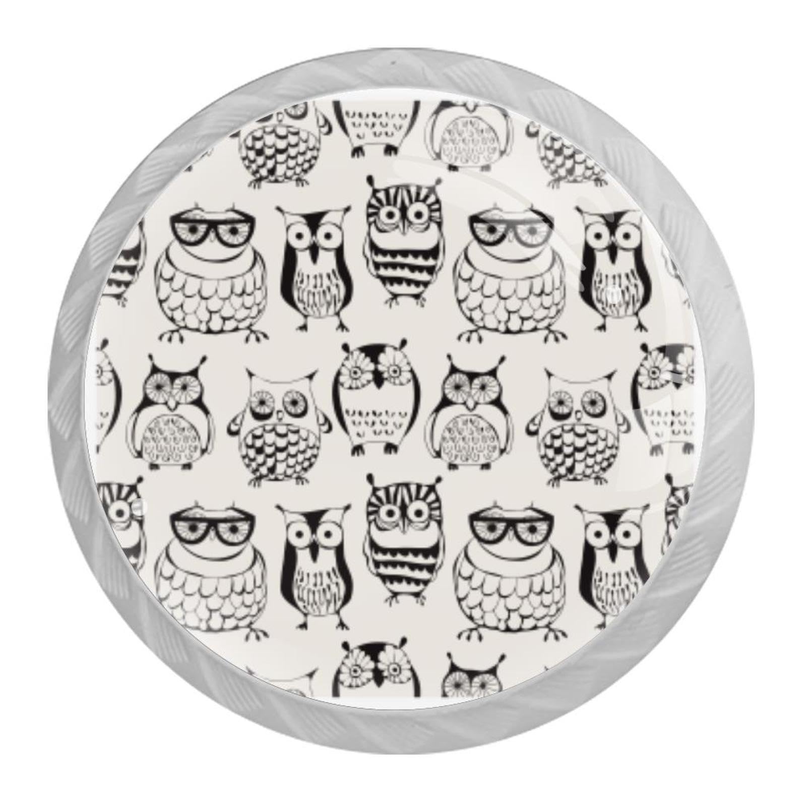 Tqmspg 4 Pieces Drawer Pulls Owls Pattern Door Knobs Dresser Handles for Kitchen Wardrobe Cupboard Hardware Furniture