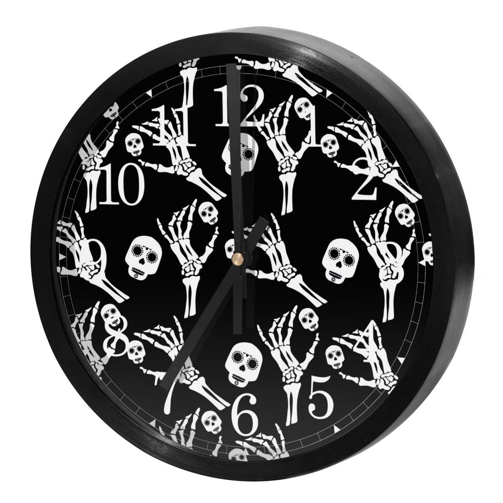 Horloge murale ronde pour maison et cuisine décorée d'un crâne du jour des morts