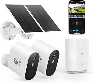 AOSU 2K Caméra Surveillance Extérieure Solaire sans Fil, Kit 2 Caméras + HomeBase, sans Abonnement, 32Go Stockage Local, Vision Nocturne Couleur, Alarme Sonore et Lumineuse, WiFi 2,4/5GHz asin的图片