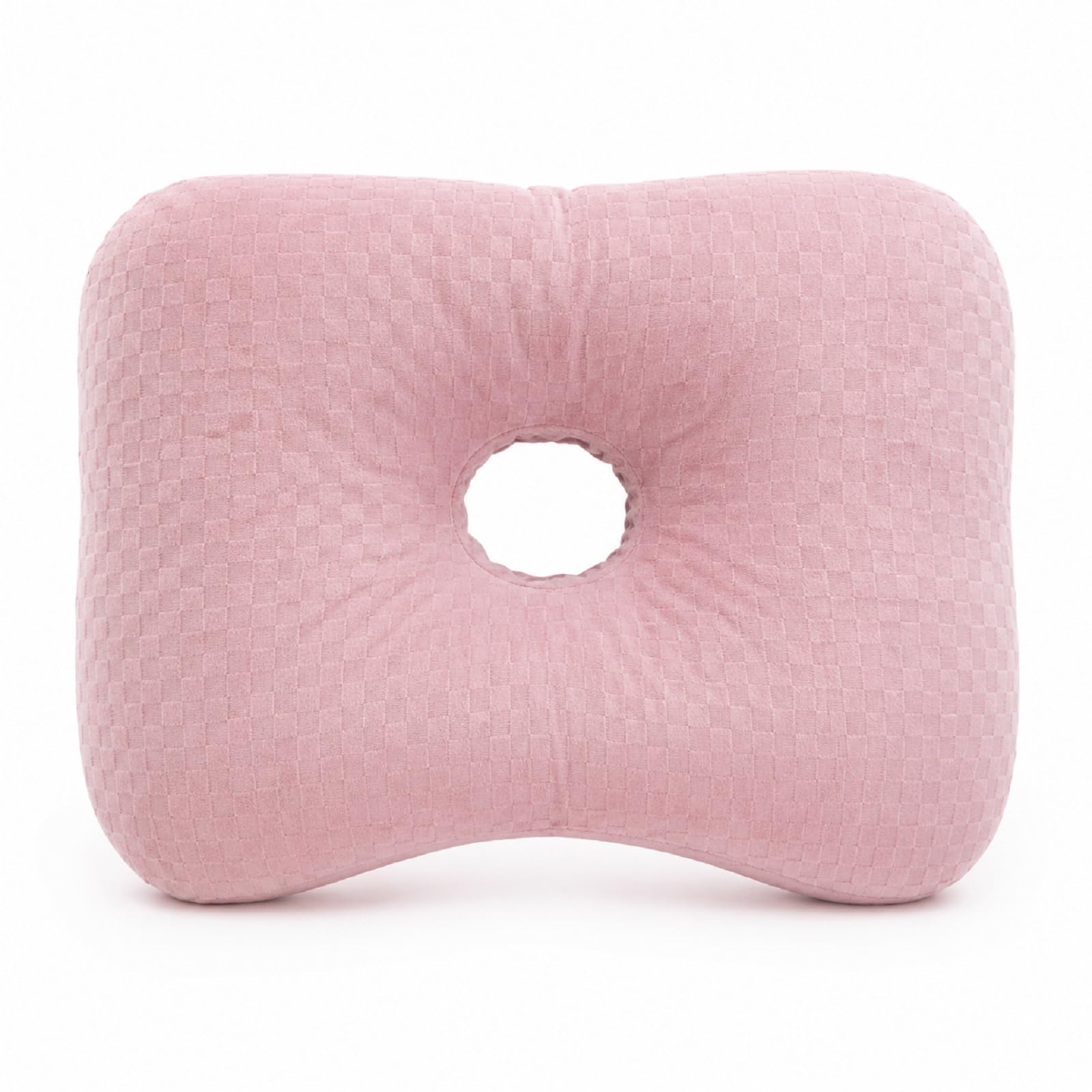 Gudessly 17 Inch Ear Piercing Pillow,Piercing Pillow with an Ear Hole for Ear Pain and Side Sleepers,Washable Velvet Fabric Side Sleeper Pillow (pink)