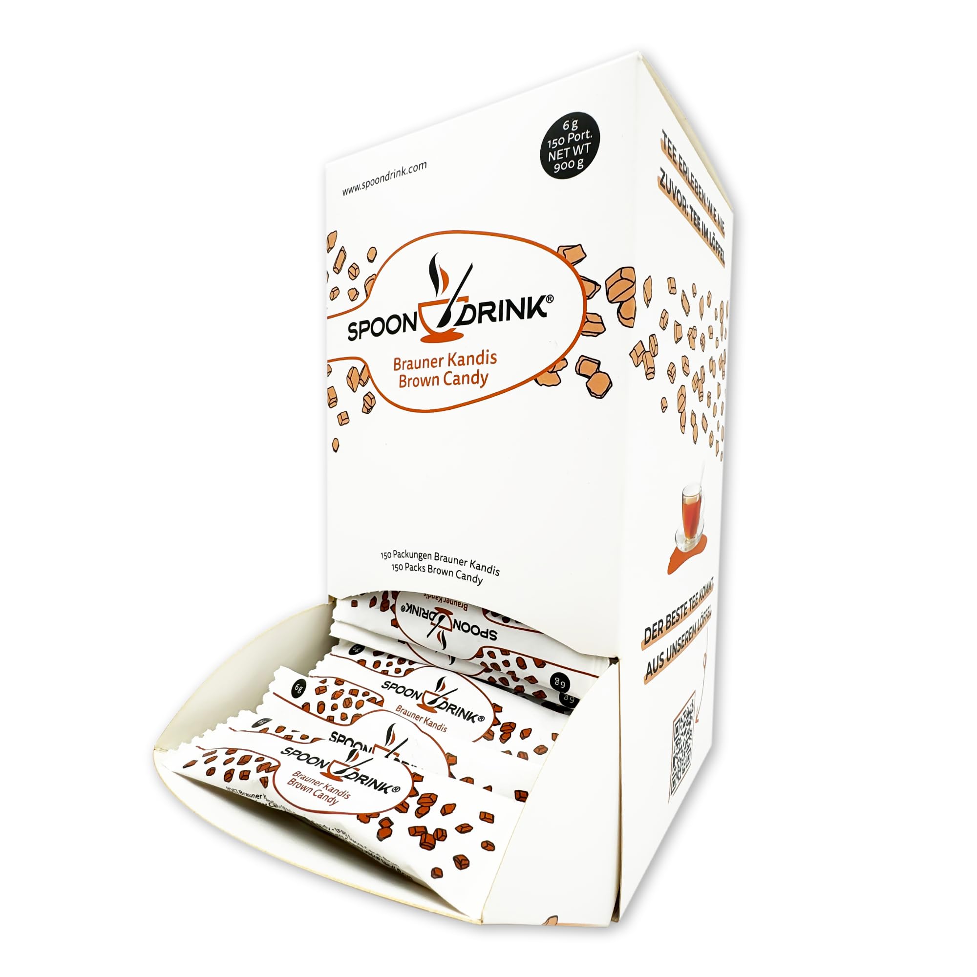 Spoondrink brauner Kandiszucker Tower (150 Sticks) - 150 Kandiszucker Sticks in einem Tower mit praktischer Schütte | perfekt dosierter Tee-Zucker
