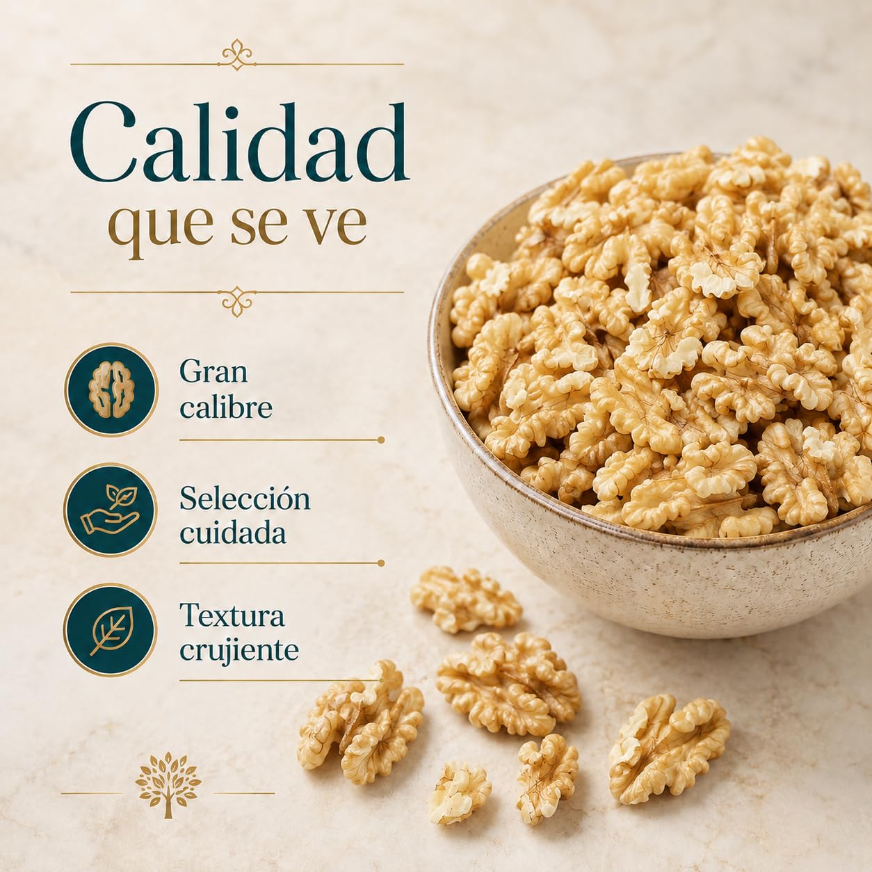 Samskara Nuez Pelada AL VACIO Gran Calibre a Mano Premium 600 g | Nueces Naturales Extra Light, Fruto Seco en Cuartos, Snack Gourmet 100% Natural sin sal