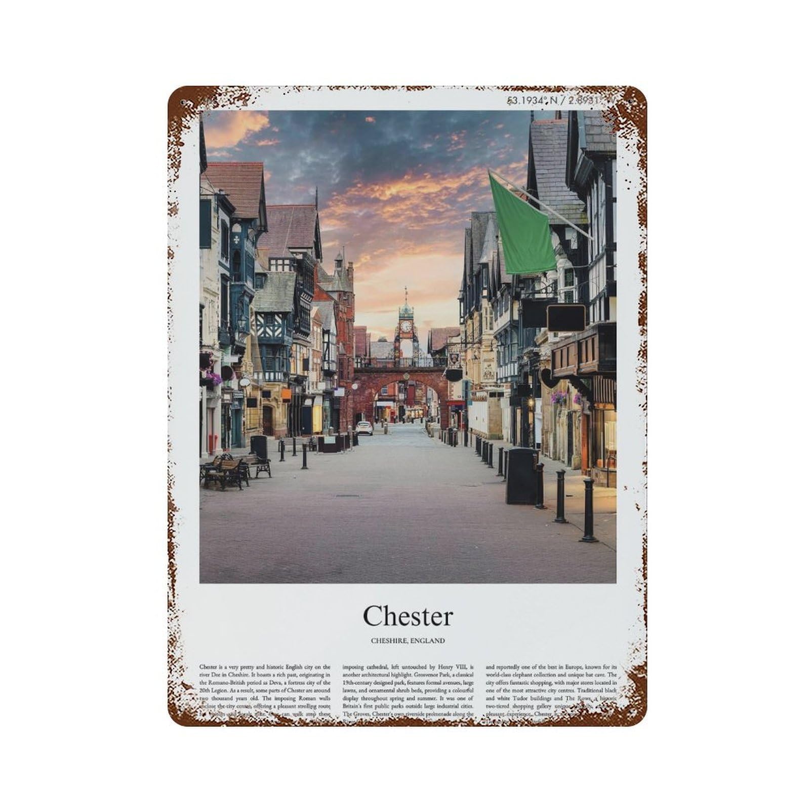 xiaoxiaoshen Chester Cheshire, England UK City Scenery Wall Decor Art Metal Tin Poster Modern Home Decor Art Home Bar Shop Decorations Vintage Sign 40x30cm