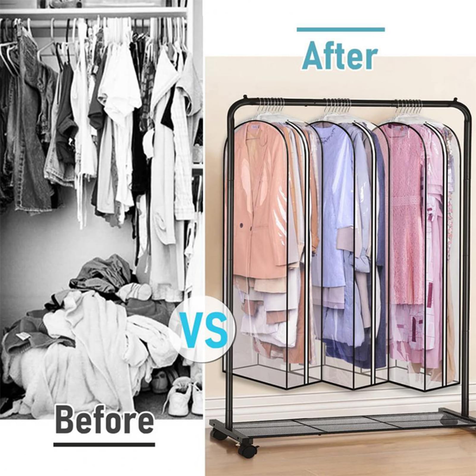 Fundas para Ropa Paquete de 3 Bolsas para Ropa Totalmente Transparentes Bolsas dArmario con Refuerzos y Cremalleras Laterales para Trajes, Abrigos, Vestidos, 102 X 60 X 25,5 cm, Transparente